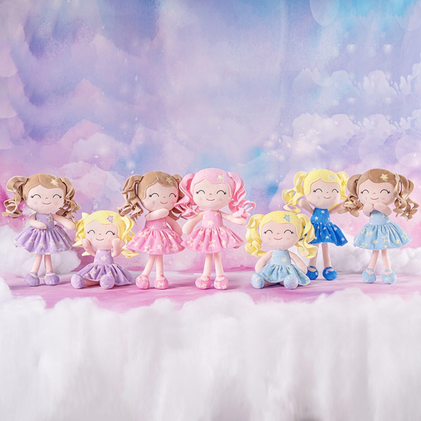 MUÑECA DE PELUCHE GLOVELEYA 30 CM VESTIDO ROSA CON ESTRELLAS - 2