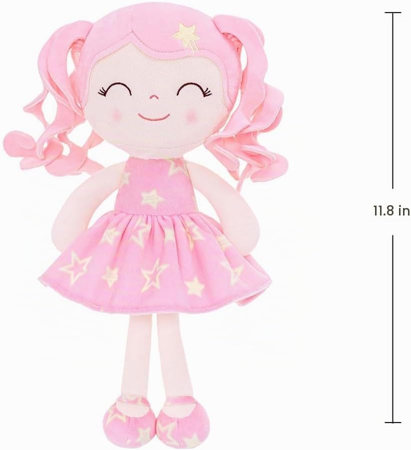 MUÑECA DE PELUCHE GLOVELEYA 30 CM VESTIDO ROSA CON ESTRELLAS - 3