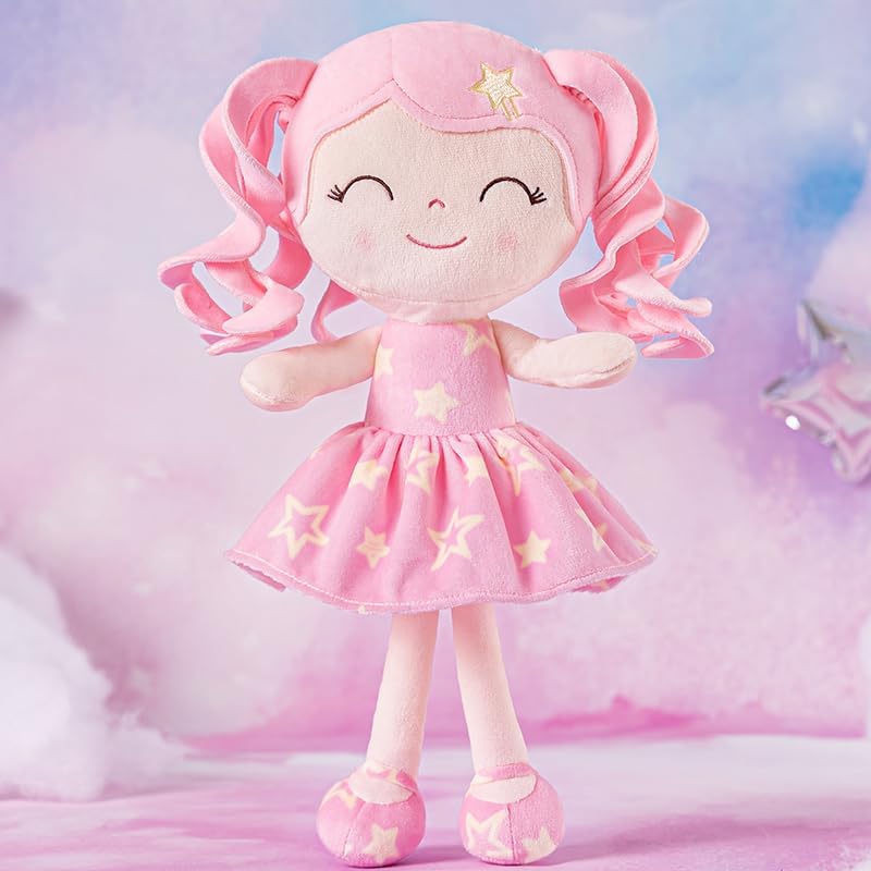 MUÑECA DE PELUCHE GLOVELEYA 30 CM VESTIDO ROSA CON ESTRELLAS - 5