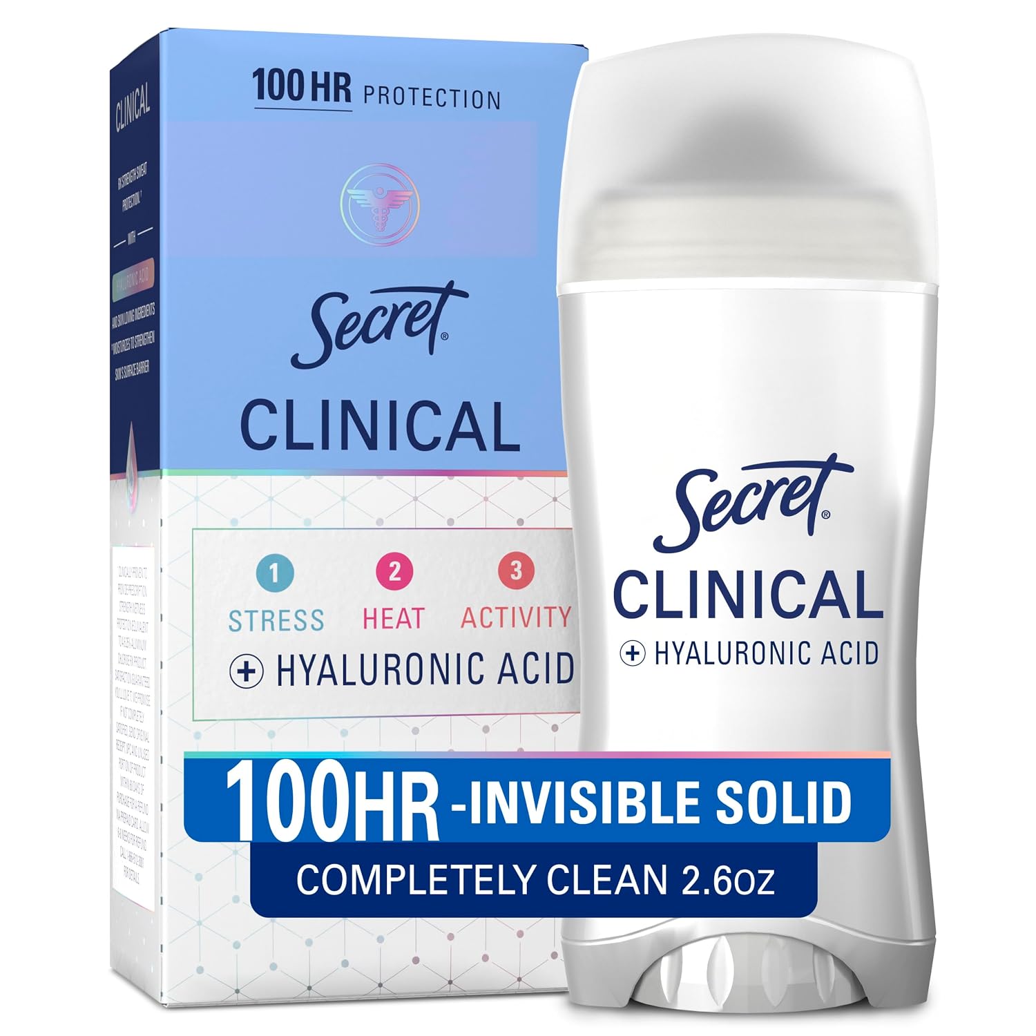 DESODORANTE ANTITRANSPIRANTE SECRET CLINICAL STRENGTH 100HR PARA MUJER, INVISIBLE SOLID 2.6 OZ - 1