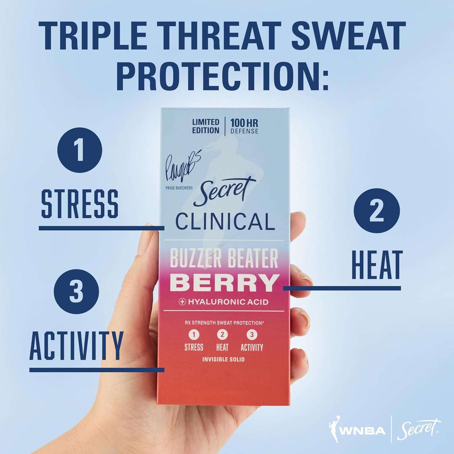 DESODORANTE ANTITRANSPIRANTE SECRET CLINICAL STRENGTH 100HR DEFENSE INVISIBLE SOLID PARA MUJER BUZZER BEATER BERRY 2.6 OZ - 2