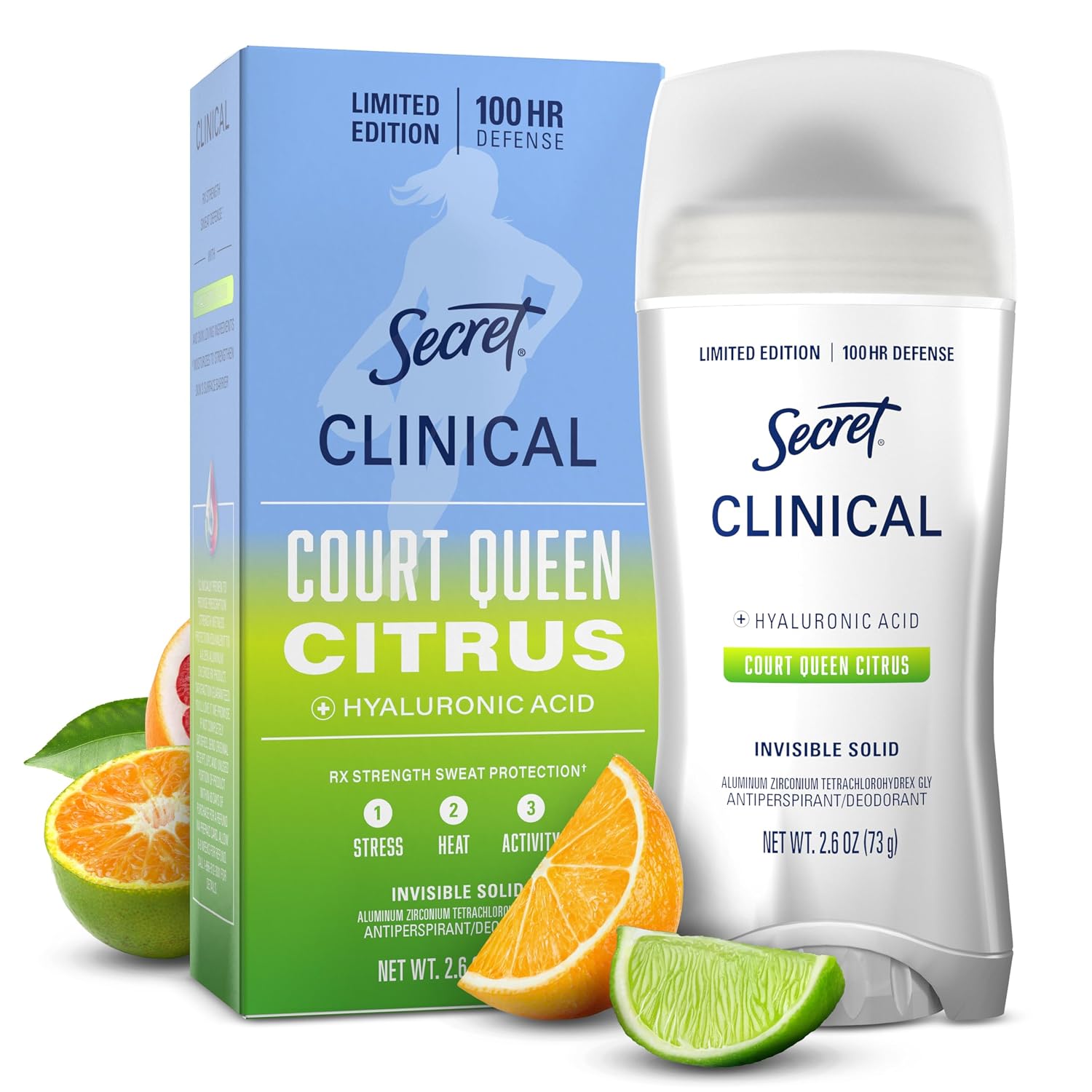 DESODORANTE ANTITRANSPIRANTE SECRET CLINICAL STRENGTH 100HR DEFENSE INVISIBLE SOLID PARA MUJER COURT QUEEN CITRUS 2.6 OZ - 1