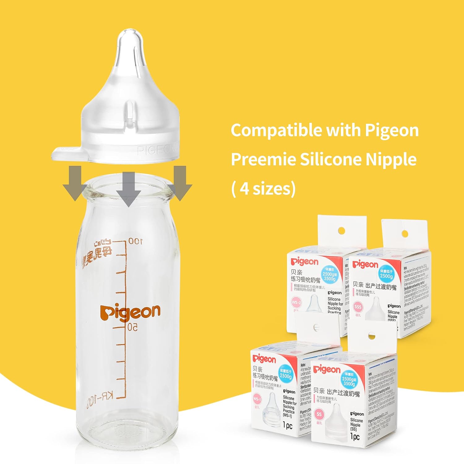 BOTELLA DE VIDRIO PIGEON 3.38 OZ CON ETIQUETA DE NOMBRE, SIN TETERO - 2