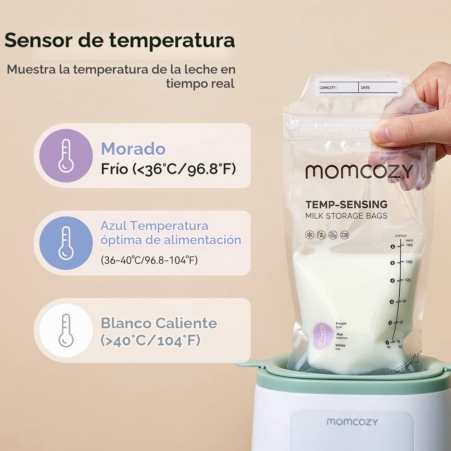 BOLSAS PARA ALMACENAR LECHE MATERNA MOMCOZY CON SENSOR DE TEMPERATURA 6OZ 120 PIEZAS - 2