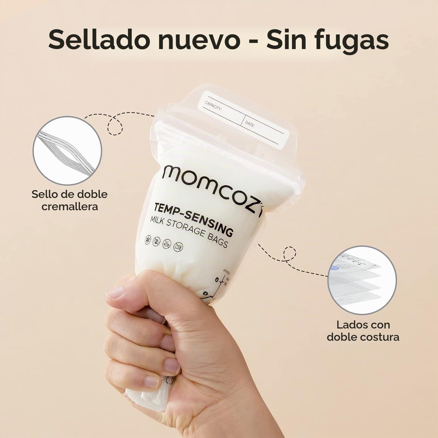 BOLSAS PARA ALMACENAR LECHE MATERNA MOMCOZY CON SENSOR DE TEMPERATURA 6OZ 120 PIEZAS - 3