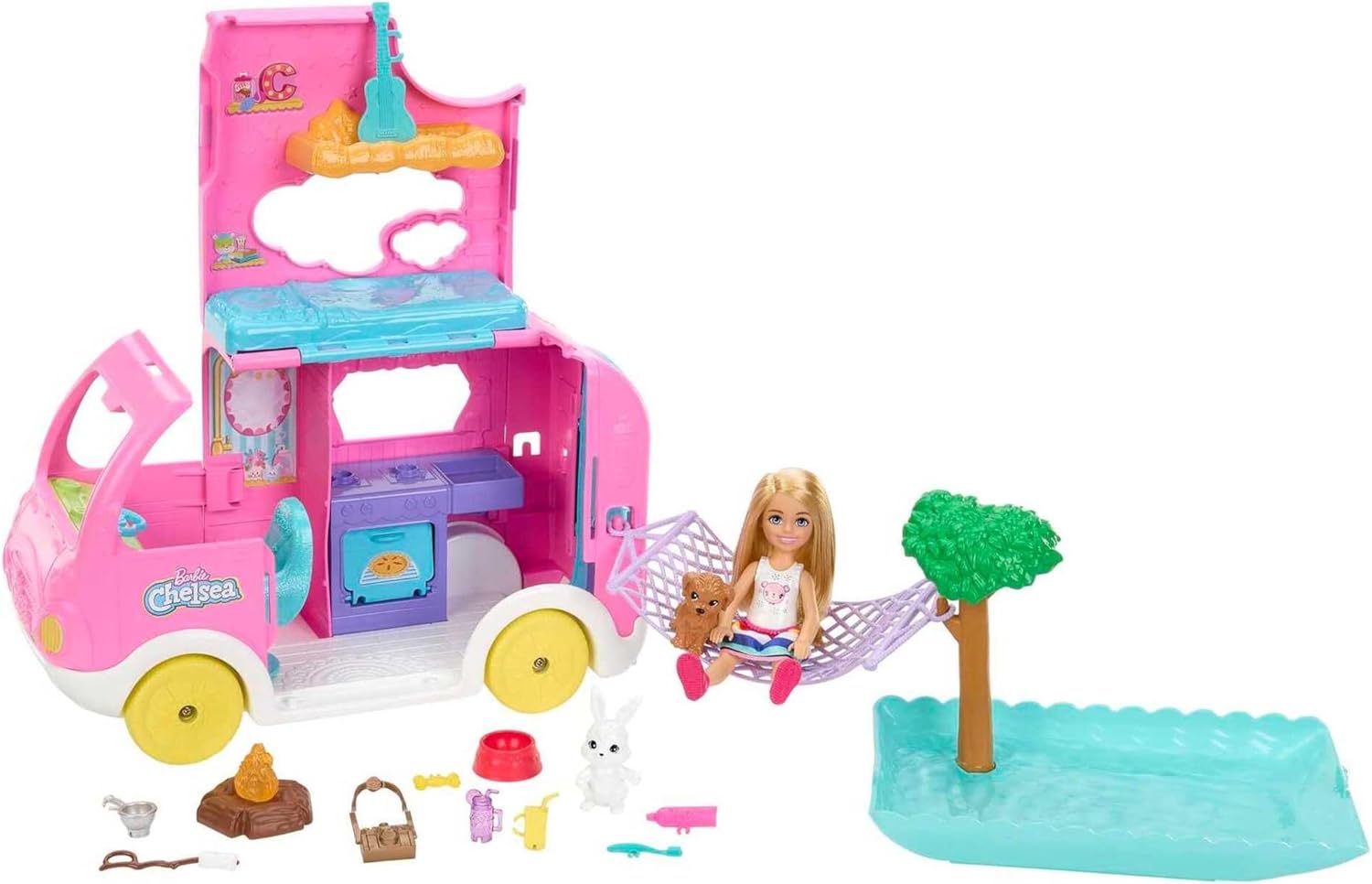 MUÑECA BARBIE CHELSEA CAMPER 2 EN 1 CON MASCOTAS - 1