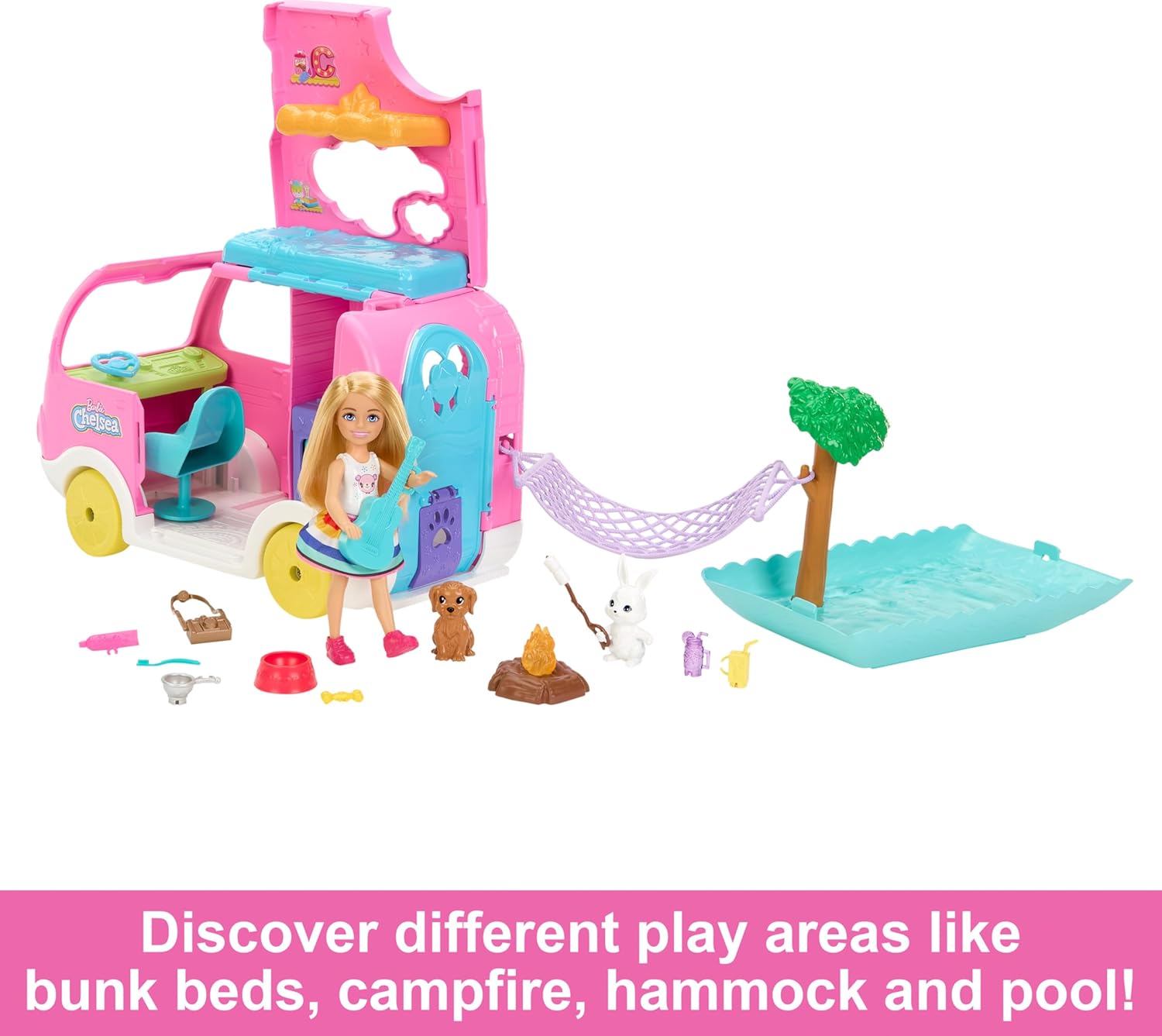 MUÑECA BARBIE CHELSEA CAMPER 2 EN 1 CON MASCOTAS - 4