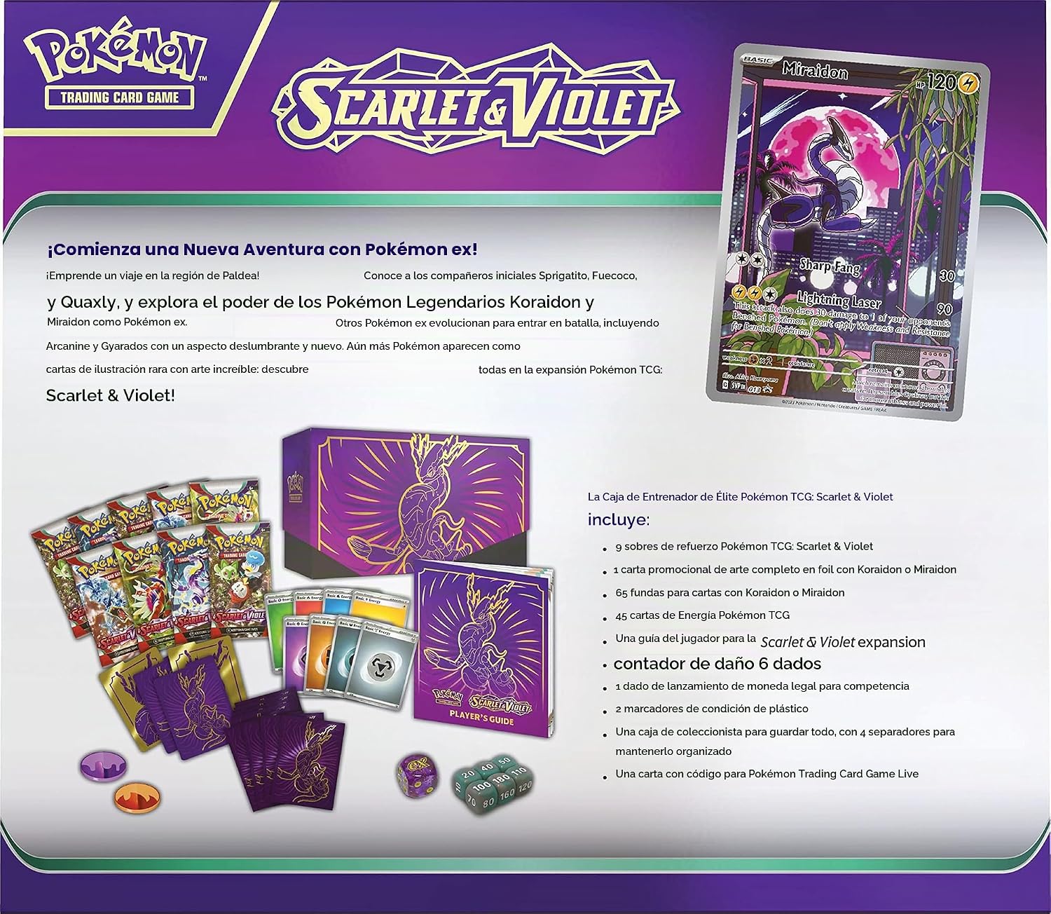 POKÉMON TCG SCARLET AND VIOLET ELITE TRAINER BOX MIRAIDON PURPLE - 4