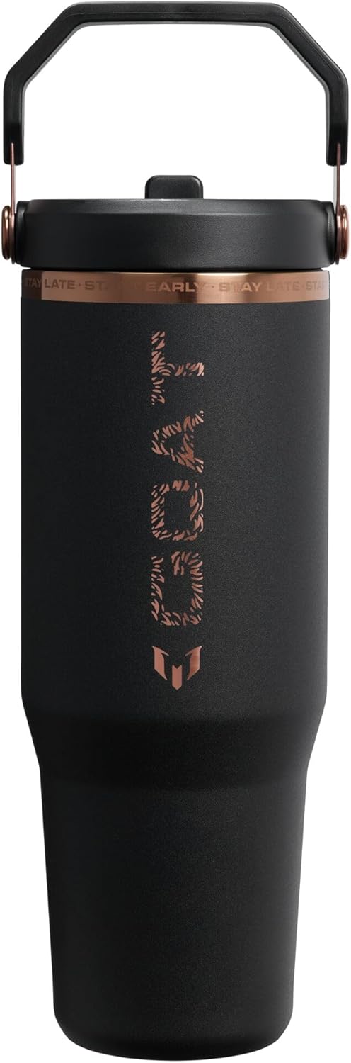 BOTELLA TÉRMICA STANLEY X ICEFLOW 2.0 FLIP STRAW TUMBLER 30 OZ CON ASA MESSI GOAT BLACK - 4