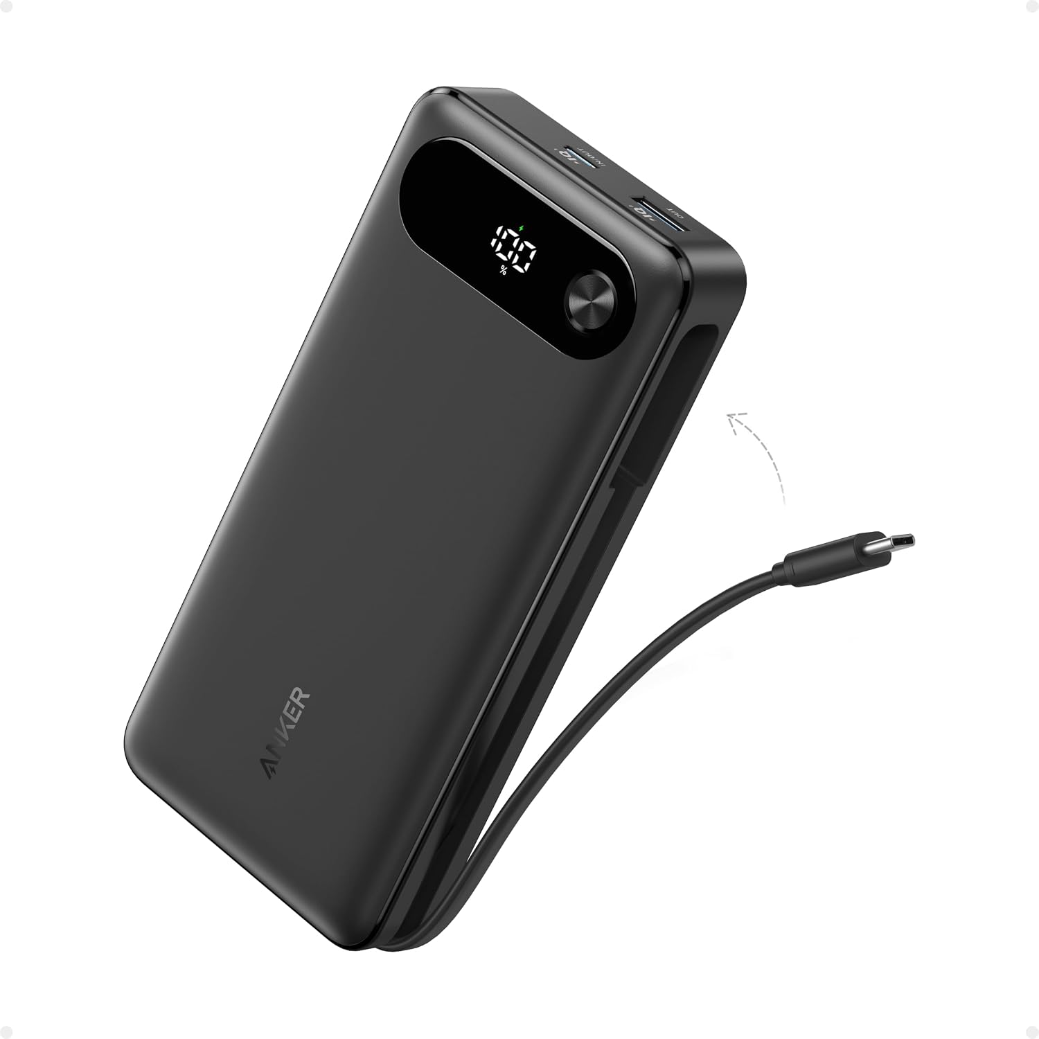 BATERÍA EXTERNA ANKER POWER BANK 20000MAH 87W CON CABLE USB-C INTEGRADO NEGRO - 1