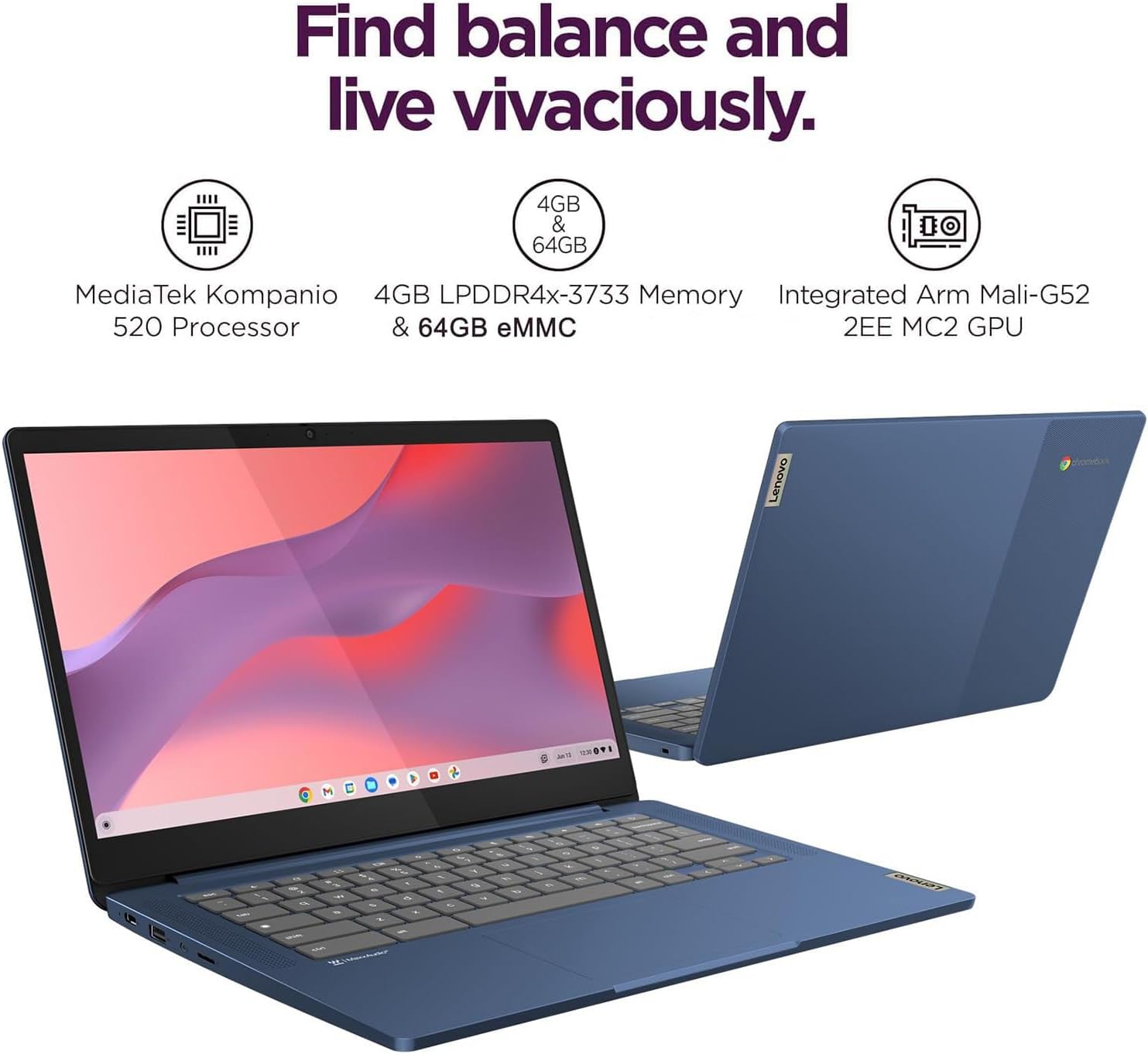 LENOVO CHROMEBOOK 14' TOUCHSCREEN MEDIATEK KOMPANIO 520 AZUL ABYSS - 2