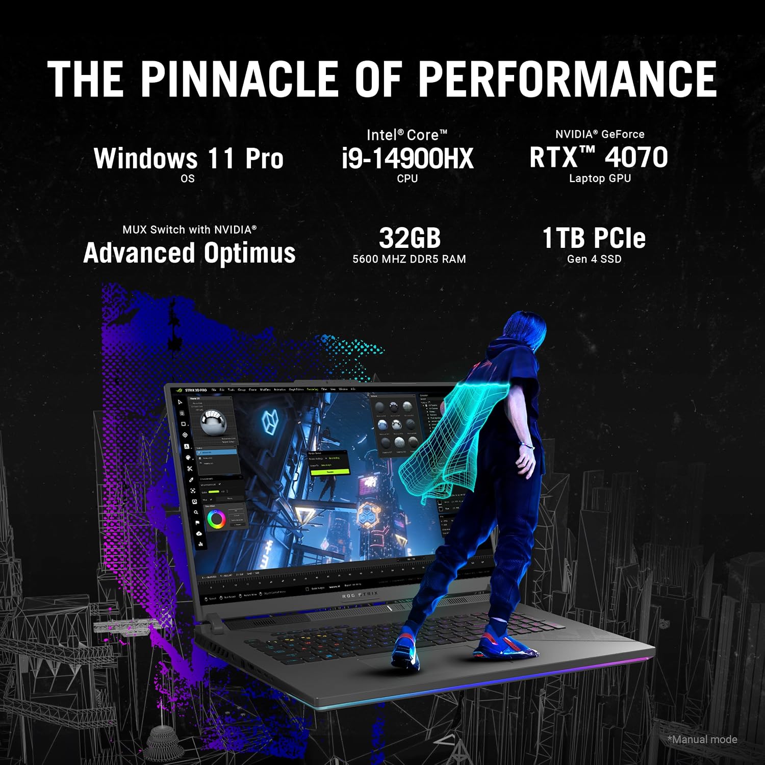 LAPTOP GAMING ASUS ROG STRIX G18 2024 INTEL CORE I9-14900HX RTX 4070 32GB DDR5 1TB SSD 18 PULGADAS QHD 240HZ - 2