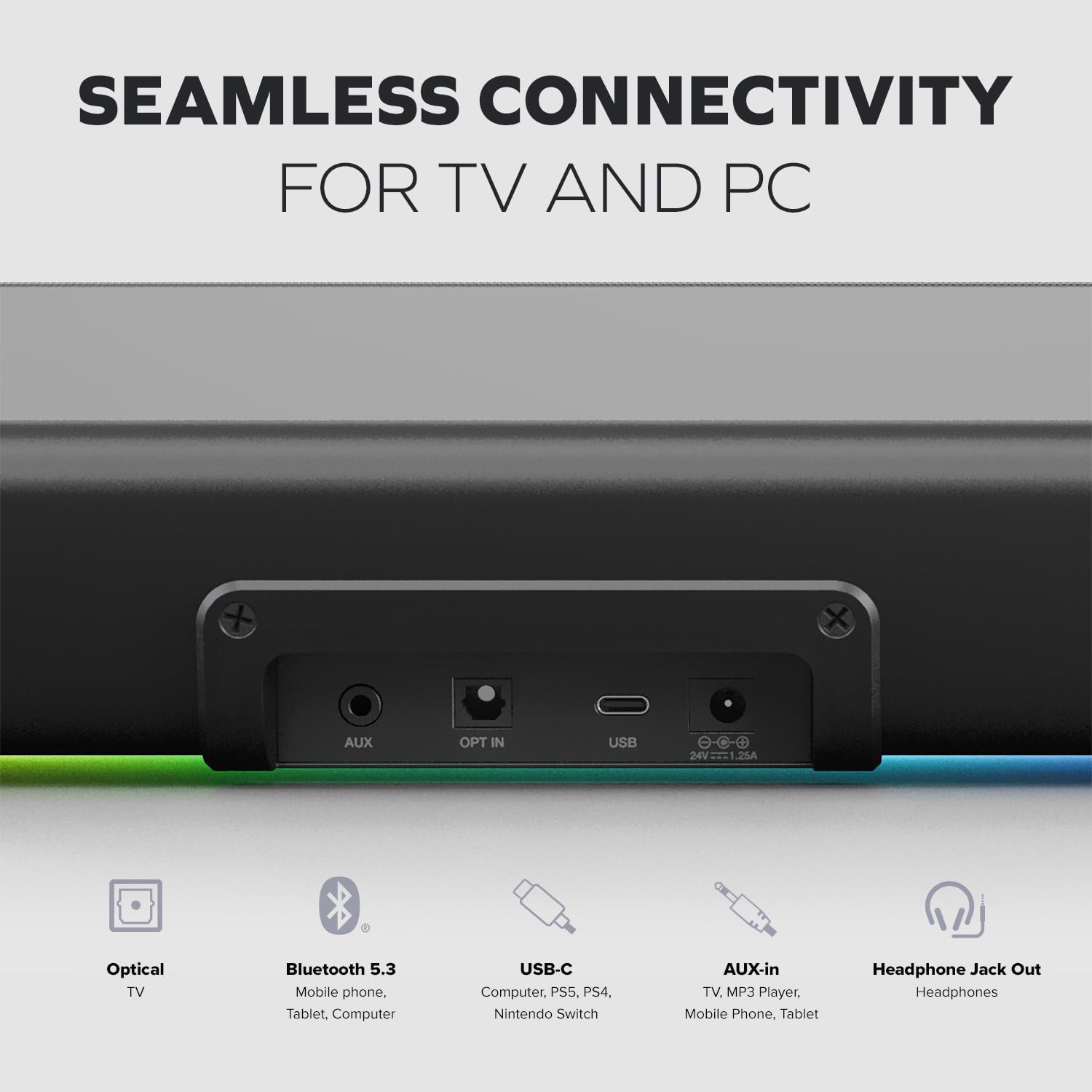 PARLANTE SOUND BLASTER GS5 RGB GAMING SOUNDBAR CON TECNOLOGÍA SUPERWIDE - 4