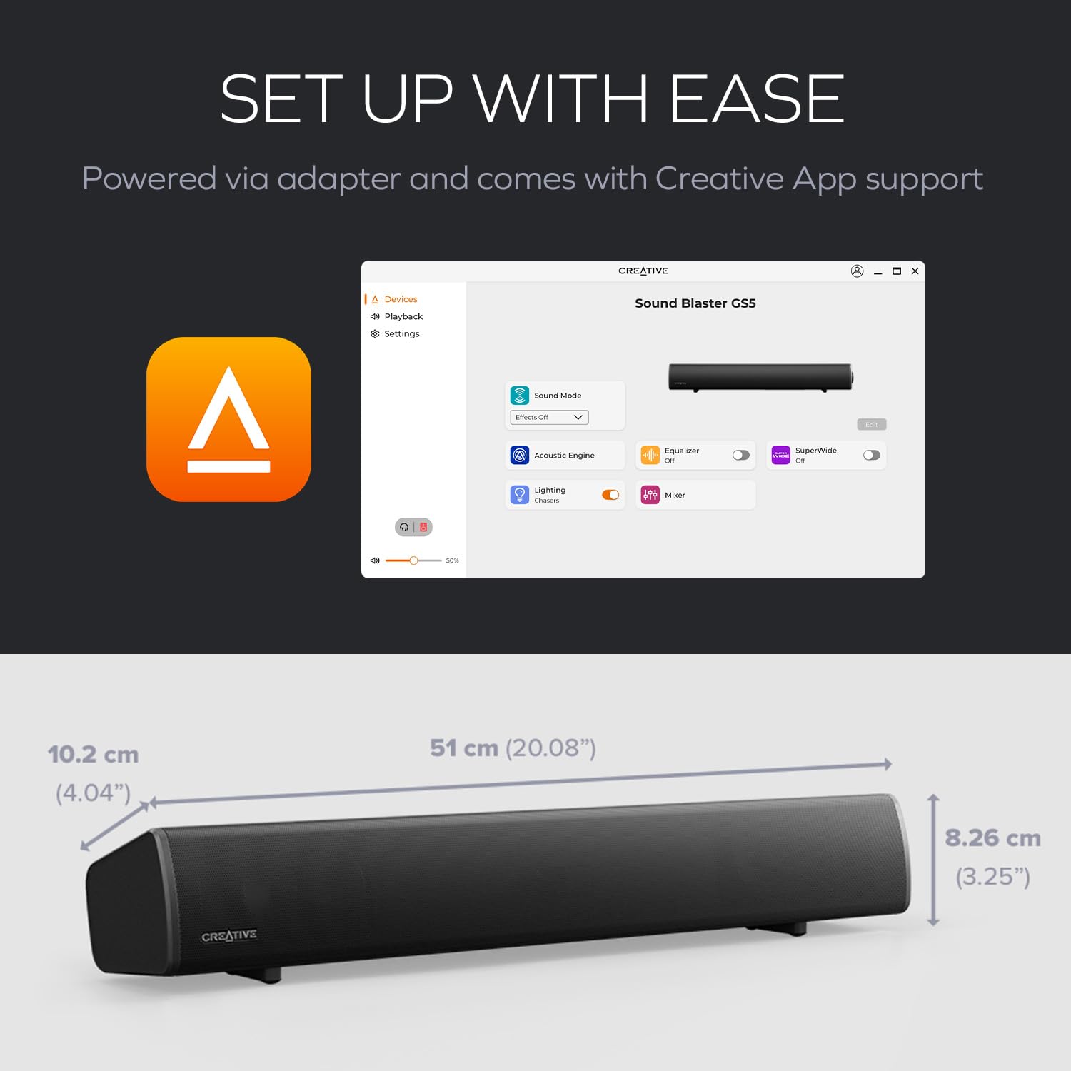 PARLANTE SOUND BLASTER GS5 RGB GAMING SOUNDBAR CON TECNOLOGÍA SUPERWIDE - 5