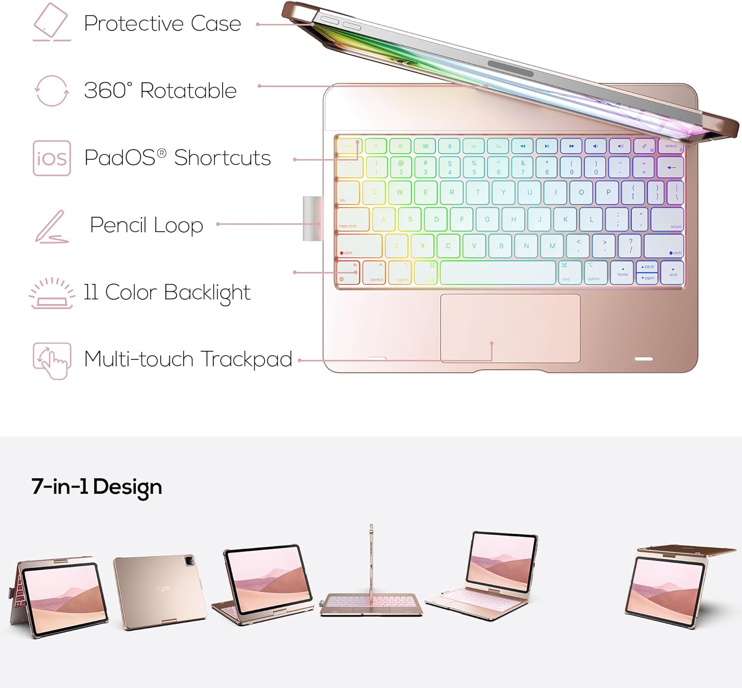 CASE CON TECLADO TYPECASE TOUCH PARA IPAD AIR 11 Y PRO 11 CON ROTACIÓN 360° - 4