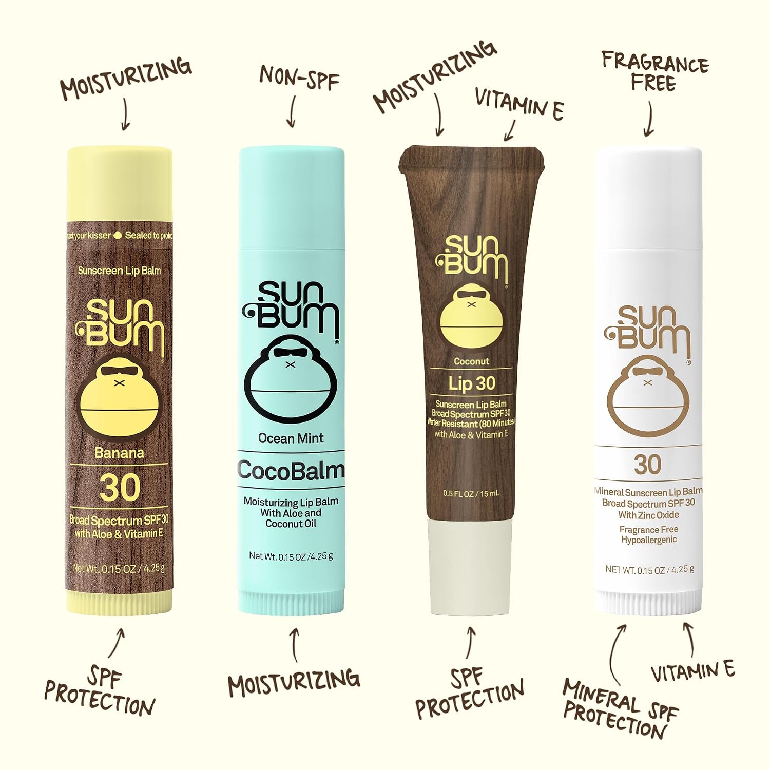 PROTECTOR SOLAR LABIAL SUN BUM SPF 30 PACK 3 SABORES 0.15 OZ - 4
