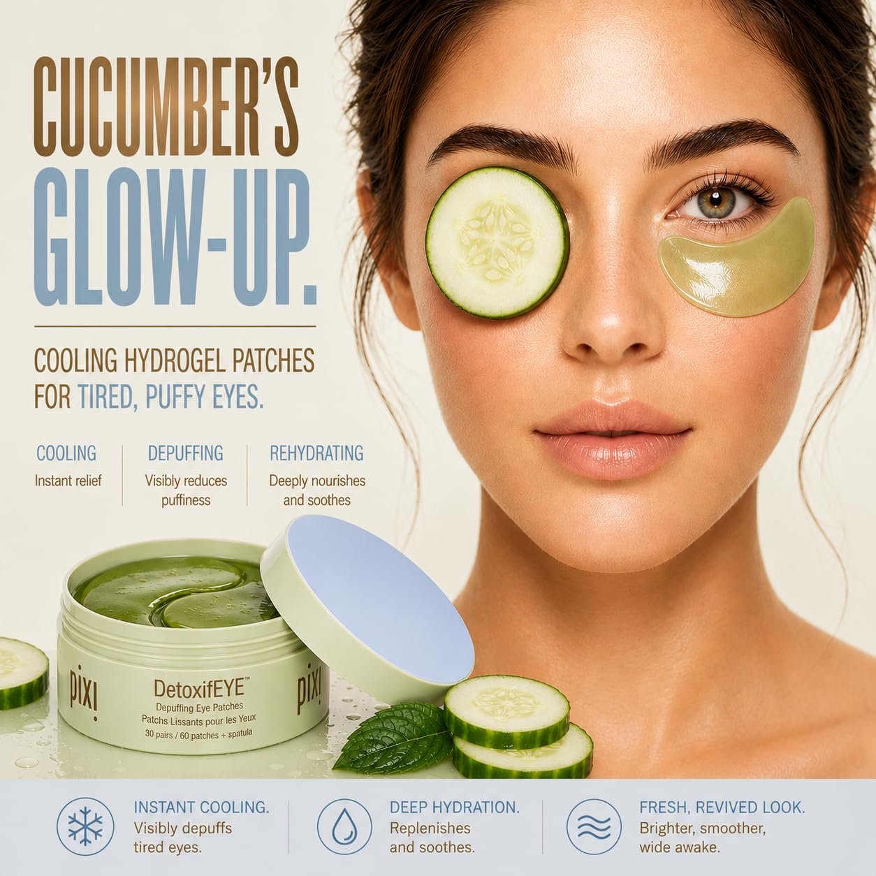 PARCHES HIDROGEL PIXI DETOXIFEYE DESINFLAMANTES PARA OJOS CON PEPINO Y CAFEÍNA 60 UNIDADES - 2