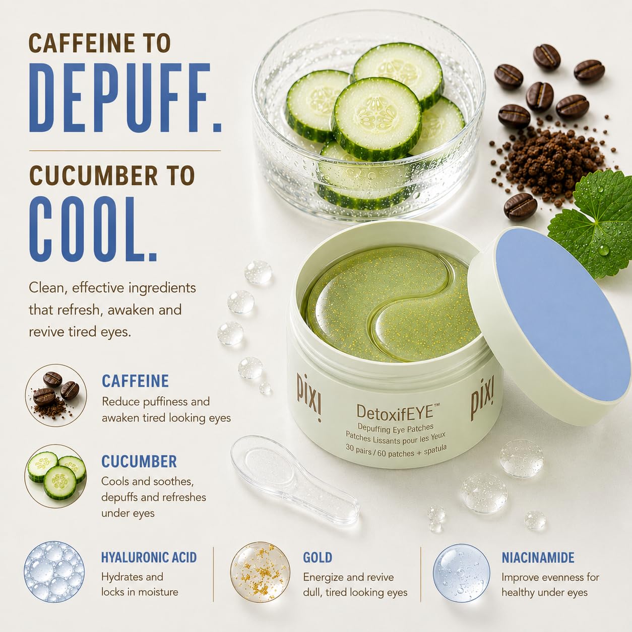 PARCHES HIDROGEL PIXI DETOXIFEYE DESINFLAMANTES PARA OJOS CON PEPINO Y CAFEÍNA 60 UNIDADES - 5