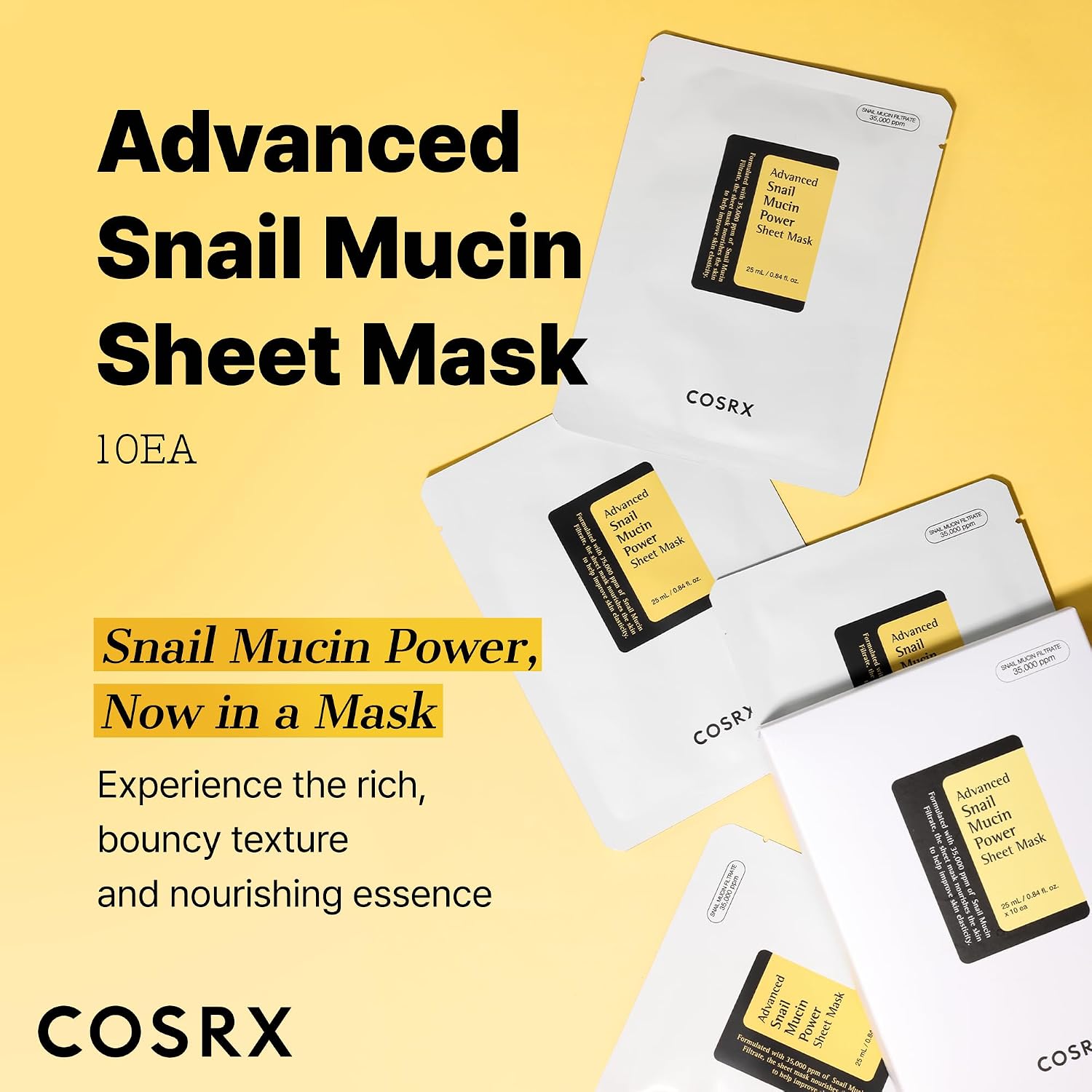MASCARILLA FACIAL COSRX SNAIL MUCIN SHEET MASK 10 UNIDADES - 2