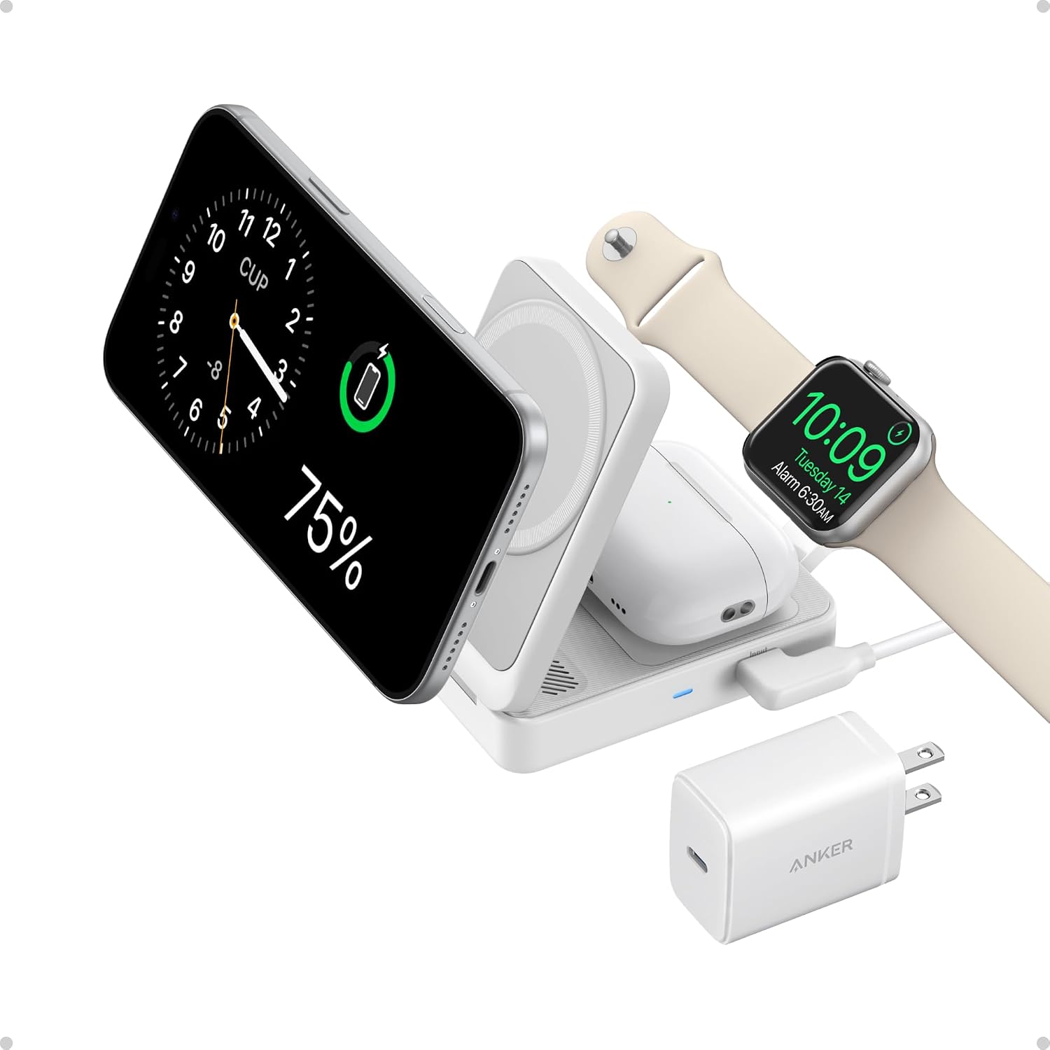 ESTACIÓN DE CARGA INALÁMBRICA ANKER MAGGO 3-EN-1 PLEGABLE QI2 15W COMPATIBLE MAGSAFE - 1