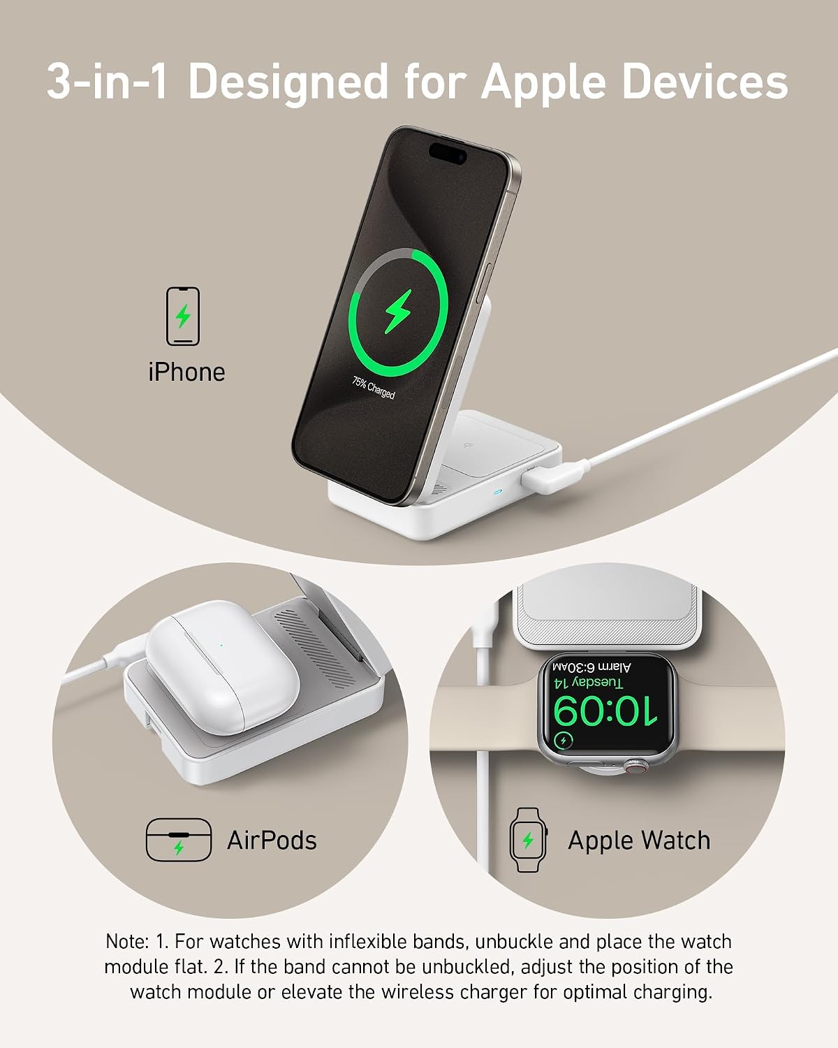 ESTACIÓN DE CARGA INALÁMBRICA ANKER MAGGO 3-EN-1 PLEGABLE QI2 15W COMPATIBLE MAGSAFE - 5