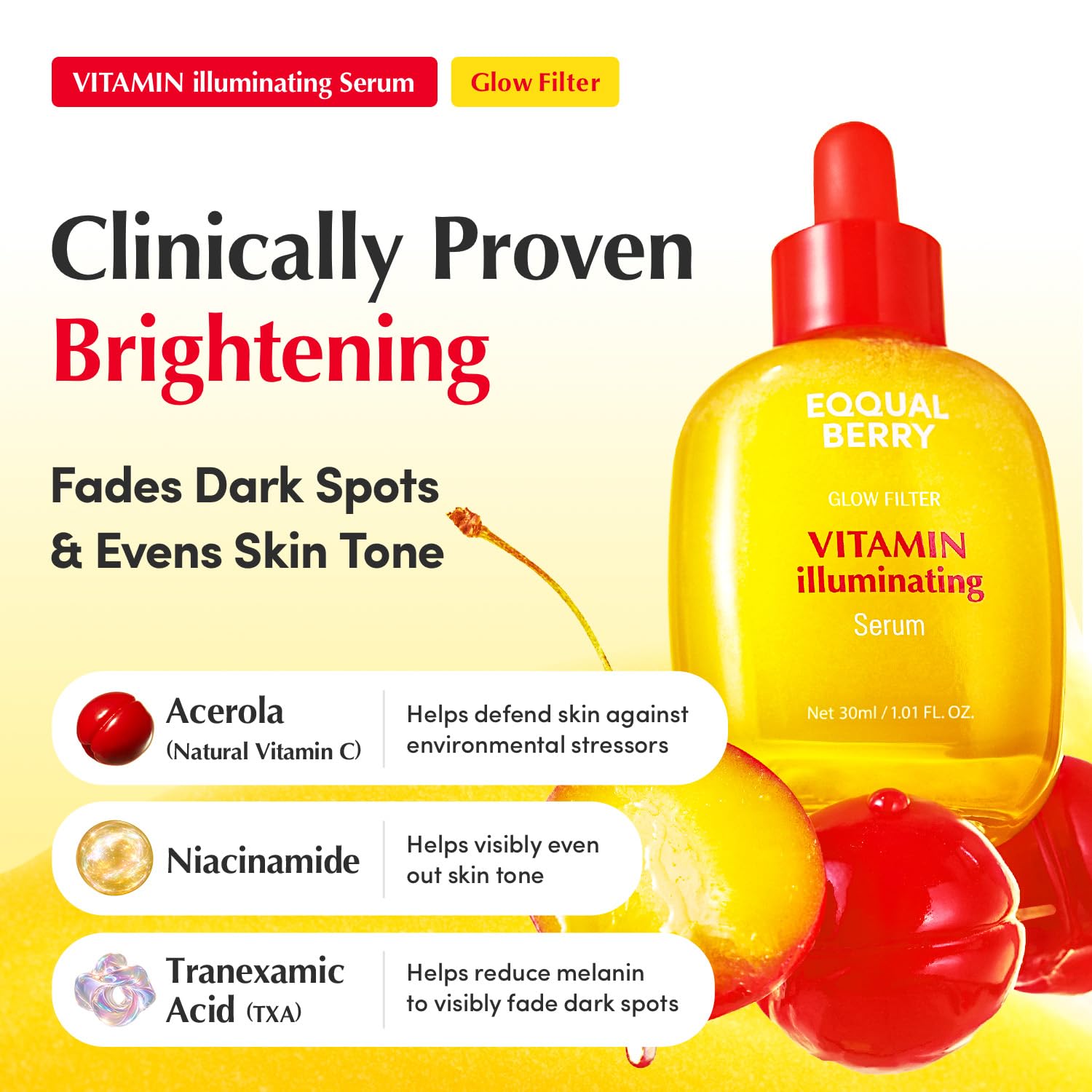 SÉRUM ILUMINADOR EQQUALBERRY VITAMIN CON NIACINAMIDA 4% Y TXA 30ML - 3
