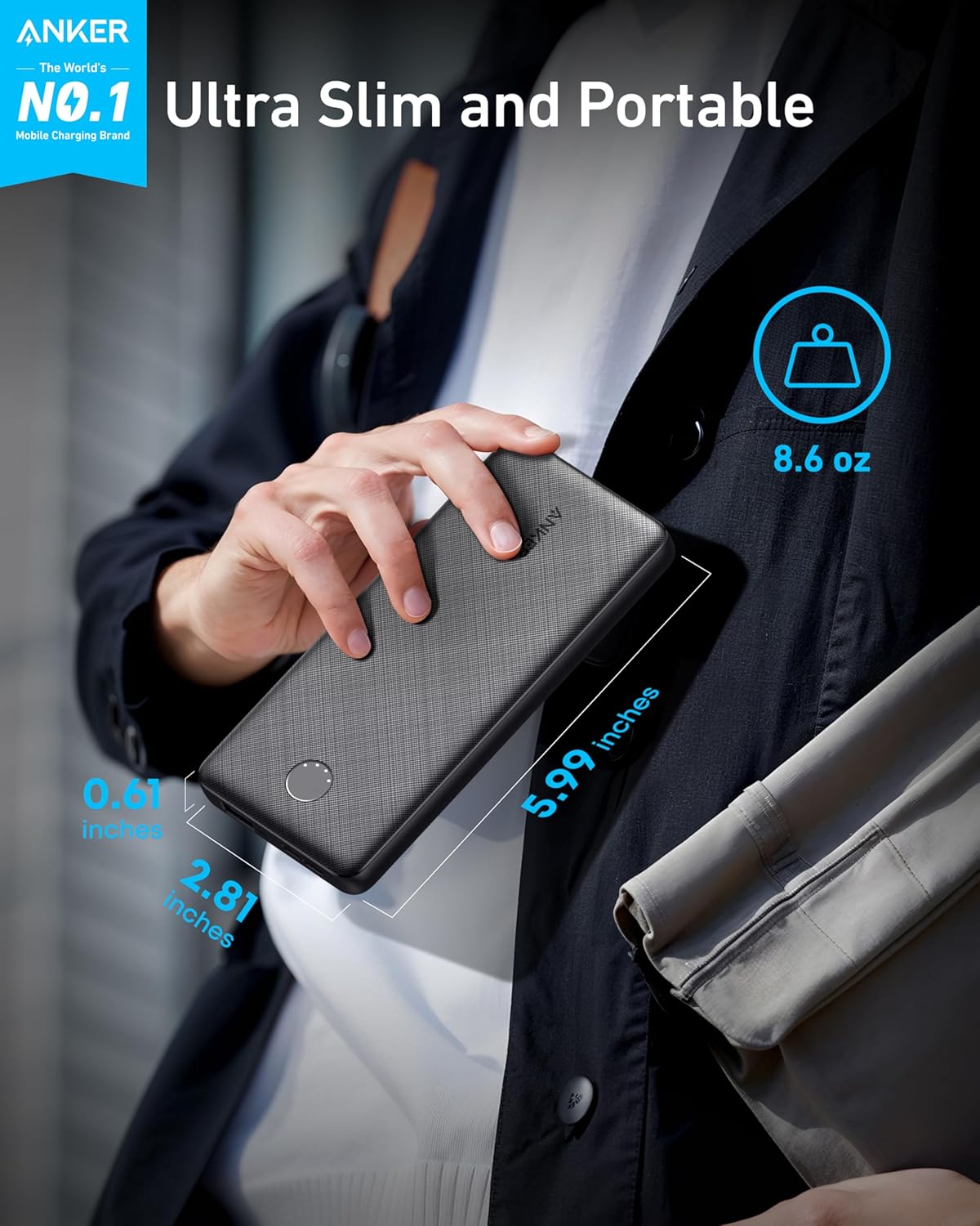 BATERÍA EXTERNA ANKER POWERCORE SLIM 10000MAH CON USB-C - 2
