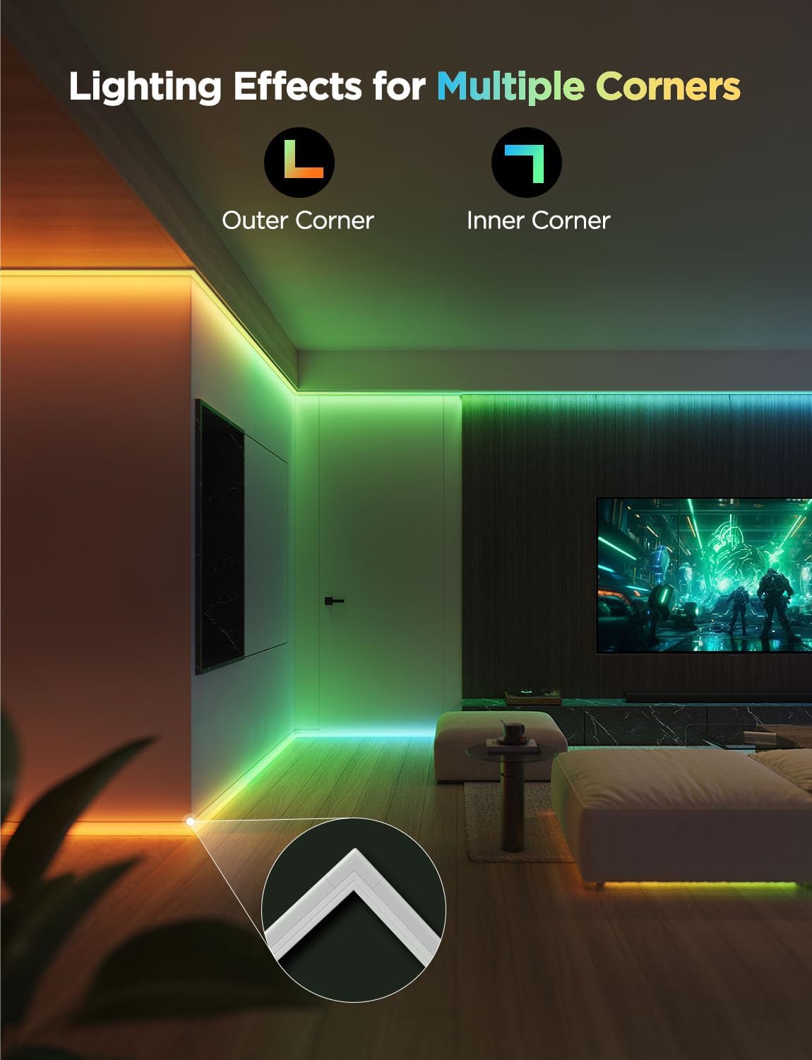 CINTA LED RGBIC GOVEE 32.8FT CON COVERS, CONTROL WIFI Y APP - 4