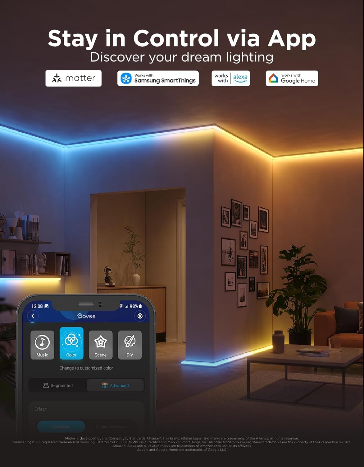 CINTA LED RGBIC GOVEE 32.8FT CON COVERS, CONTROL WIFI Y APP - 5