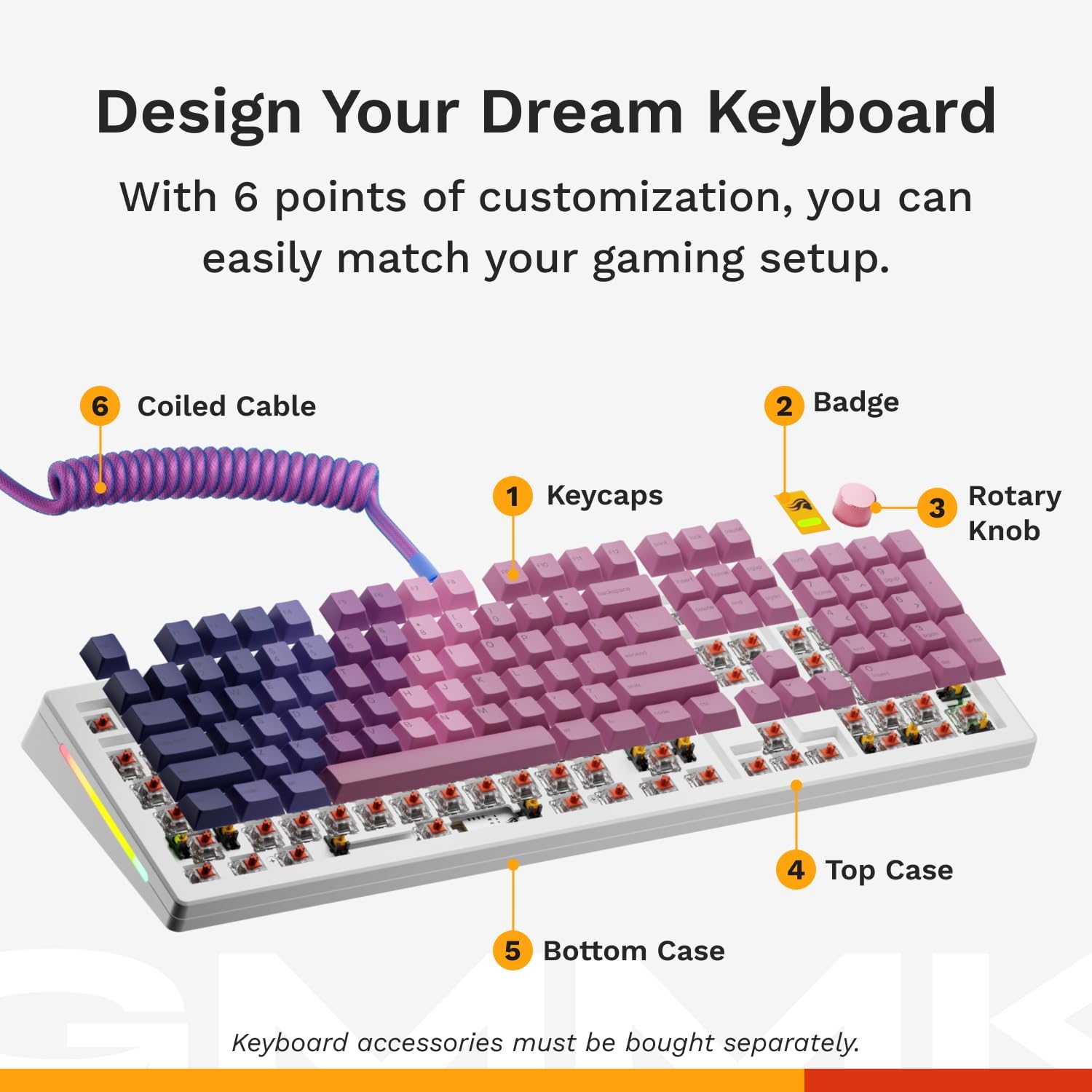 TECLADO GLORIOUS GMMK 3 MECÁNICO GAMING 100% BLANCO CON KNOB - 2