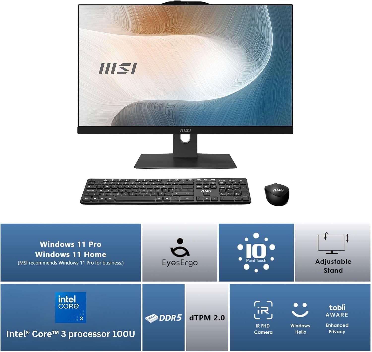 COMPUTADORA ALL-IN-ONE MSI MODERN AM242TP 23.8' FHD INTEL CORE 3-100U 8GB 512GB SSD WINDOWS 11 - 2