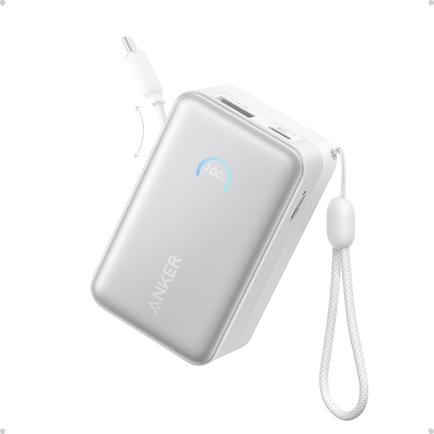 BATERÍA EXTERNA ANKER NANO POWER BANK 10000MAH 45W CON CABLE RETRÁCTIL BLANCO - 1