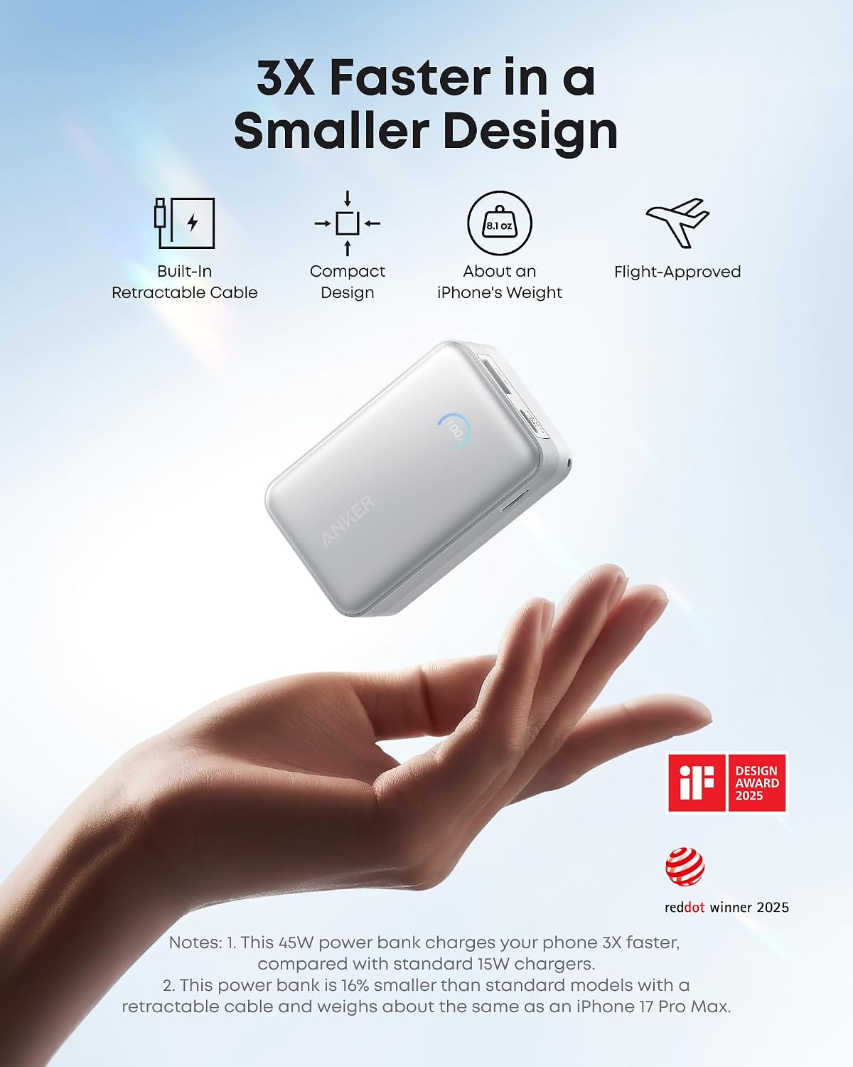 BATERÍA EXTERNA ANKER NANO POWER BANK 10000MAH 45W CON CABLE RETRÁCTIL BLANCO - 4