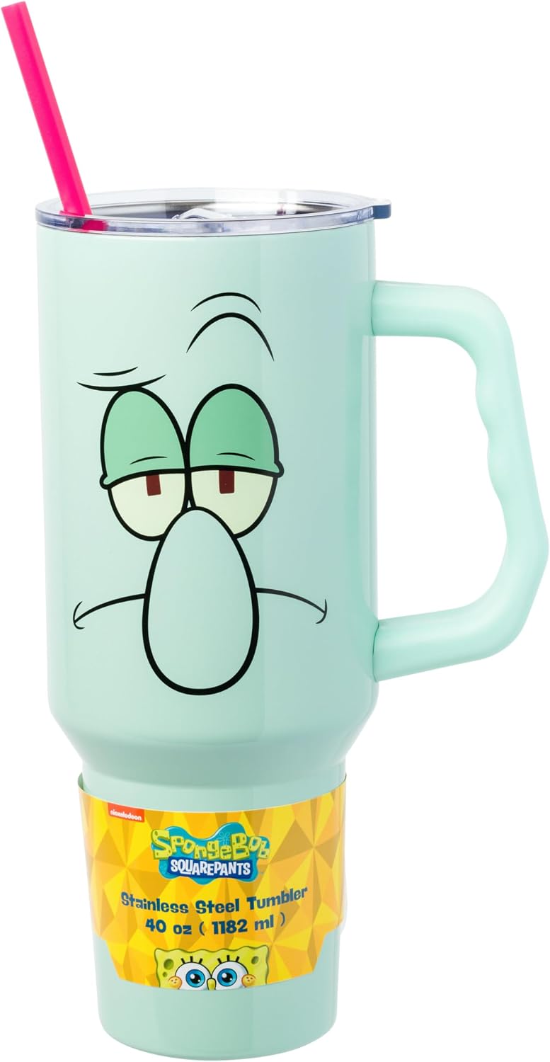 VASO TÉRMICO SPONGEBOB SQUAREPANTS DOBLE PARED ACERO INOXIDABLE CON ASA SQUIDWARD 40 OZ - 1