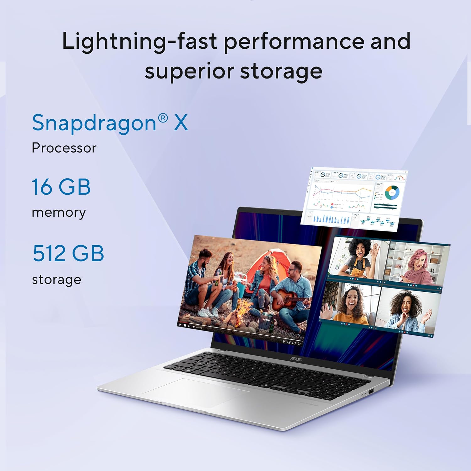 LAPTOP ASUS VIVOBOOK 14 SNAPDRAGON X 16GB RAM 512GB SSD PLATA - 4