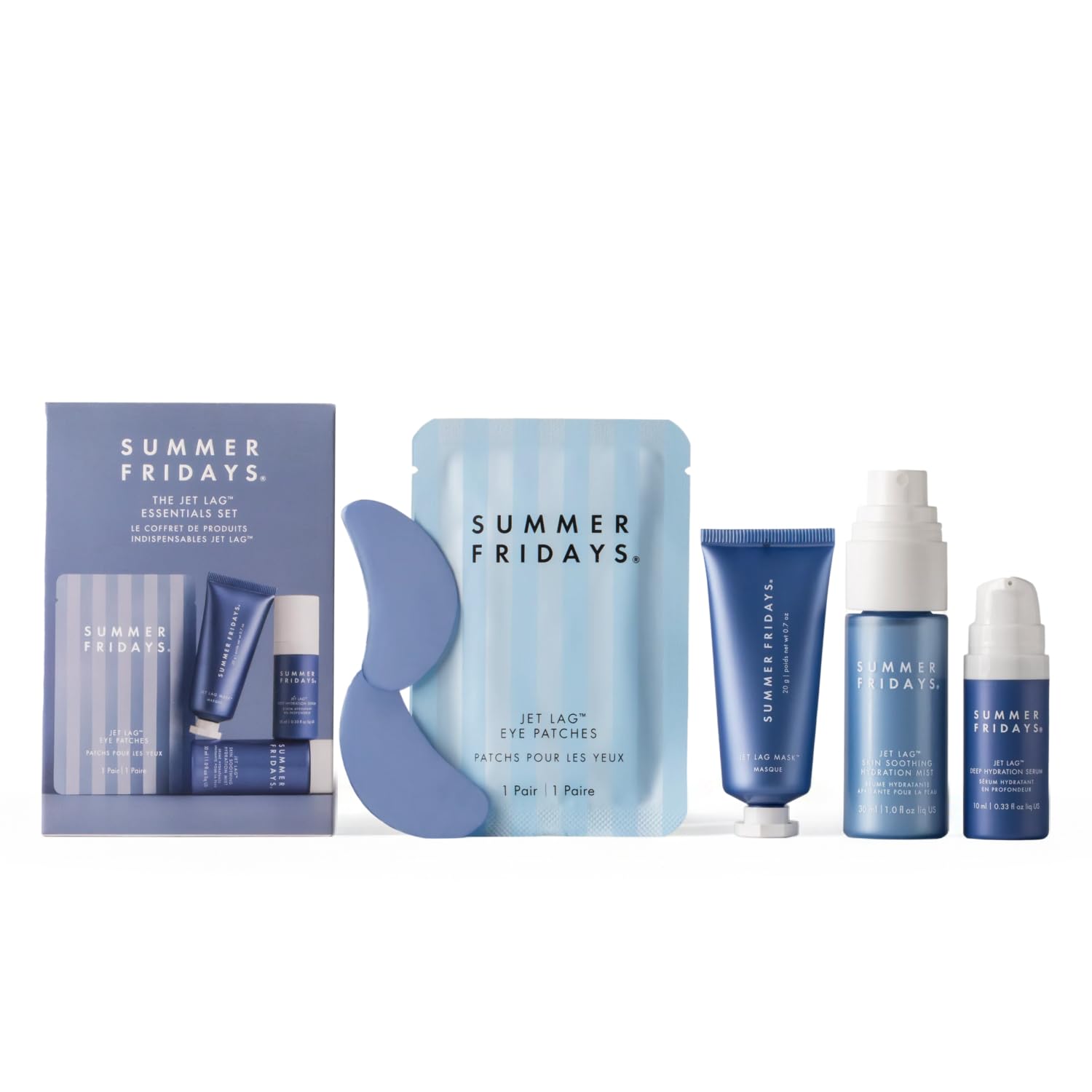 SET JET LAG ESSENTIALS SUMMER FRIDAYS CON MÁSCARA, PARCHES PARA OJOS, SÉRUM E HIDRATANTE - 1
