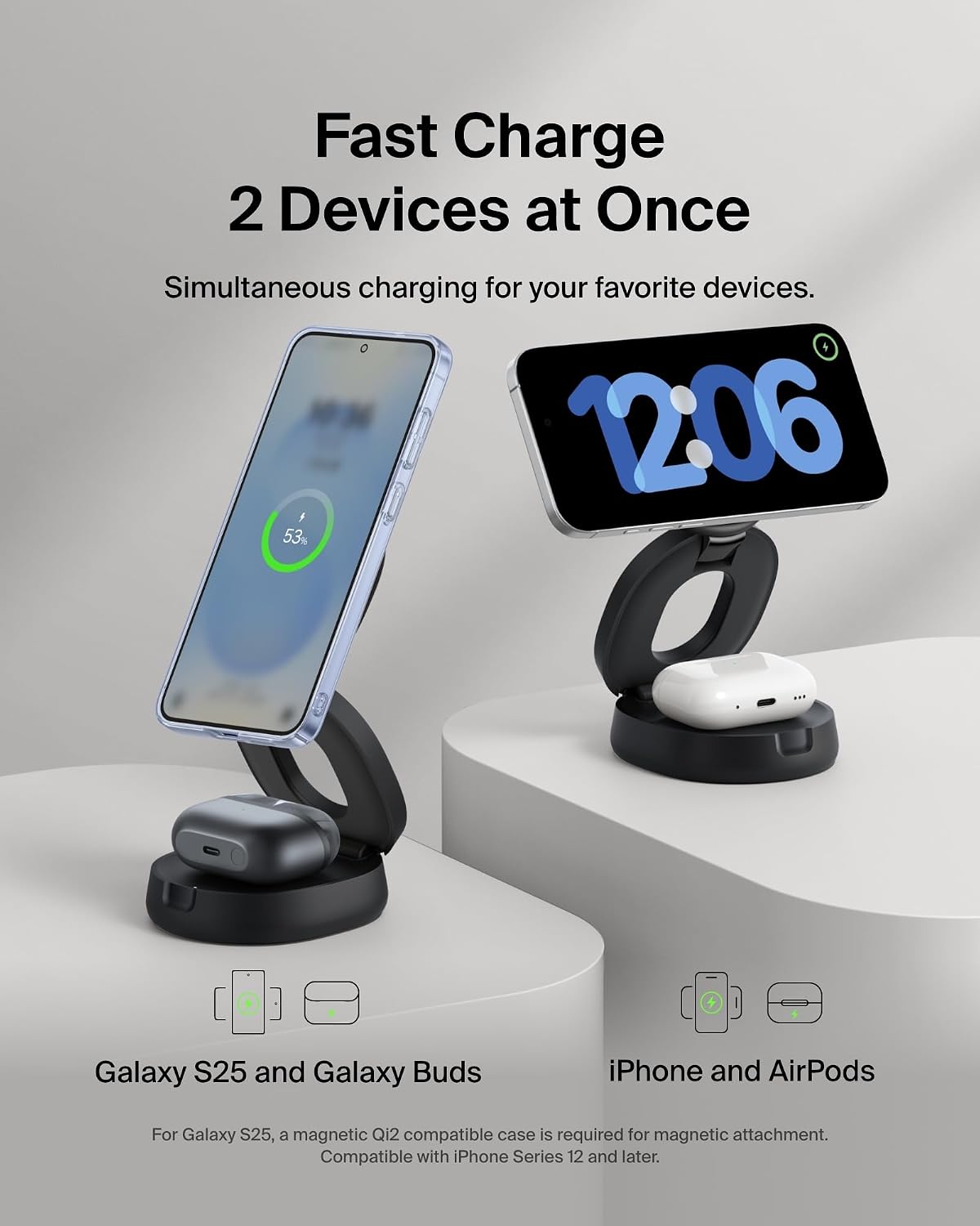 CARGADOR INALÁMBRICO BELKIN QI2 15W ESTACIÓN 2 EN 1 PARA IPHONE Y AIRPODS - 2