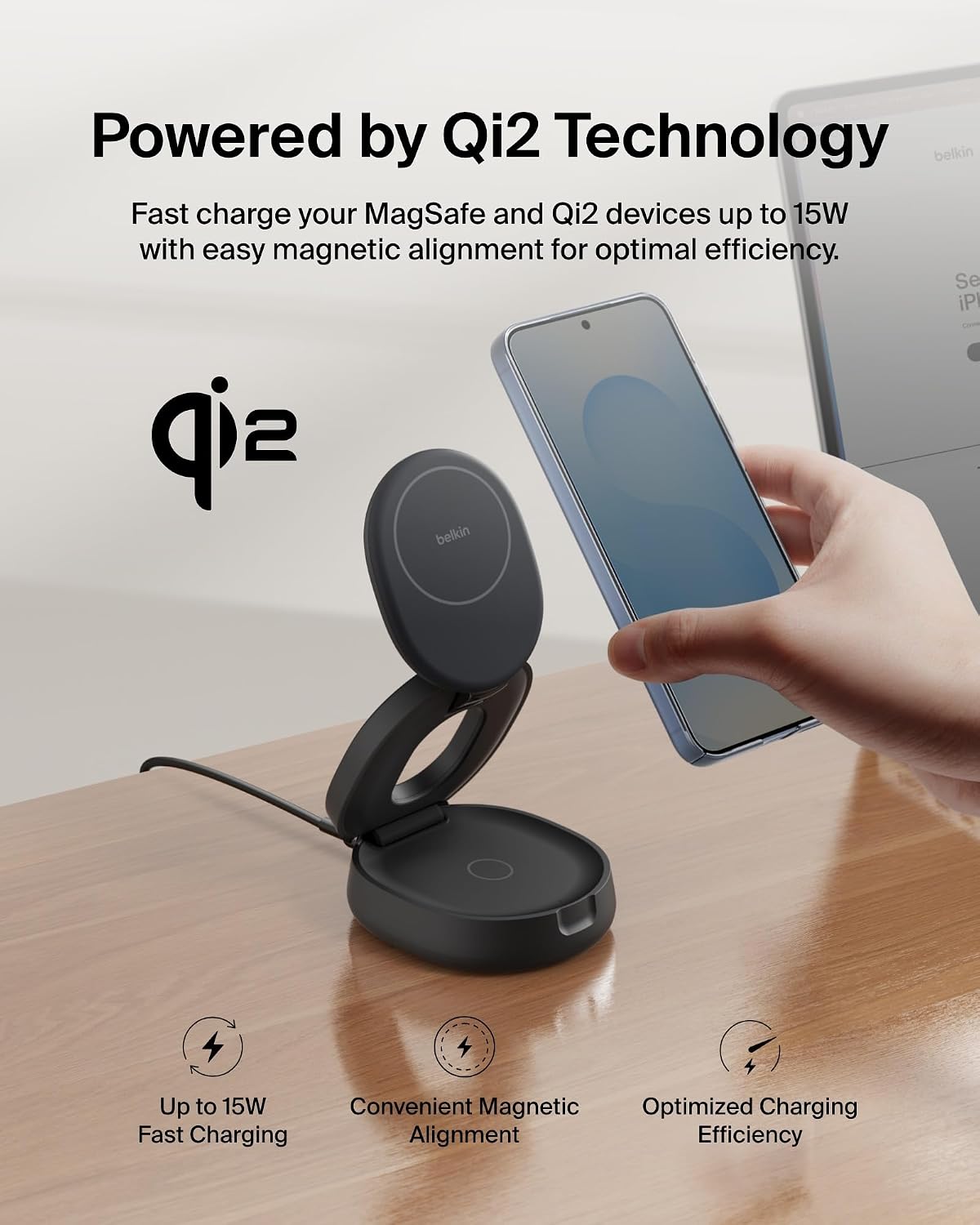 CARGADOR INALÁMBRICO BELKIN QI2 15W ESTACIÓN 2 EN 1 PARA IPHONE Y AIRPODS - 4