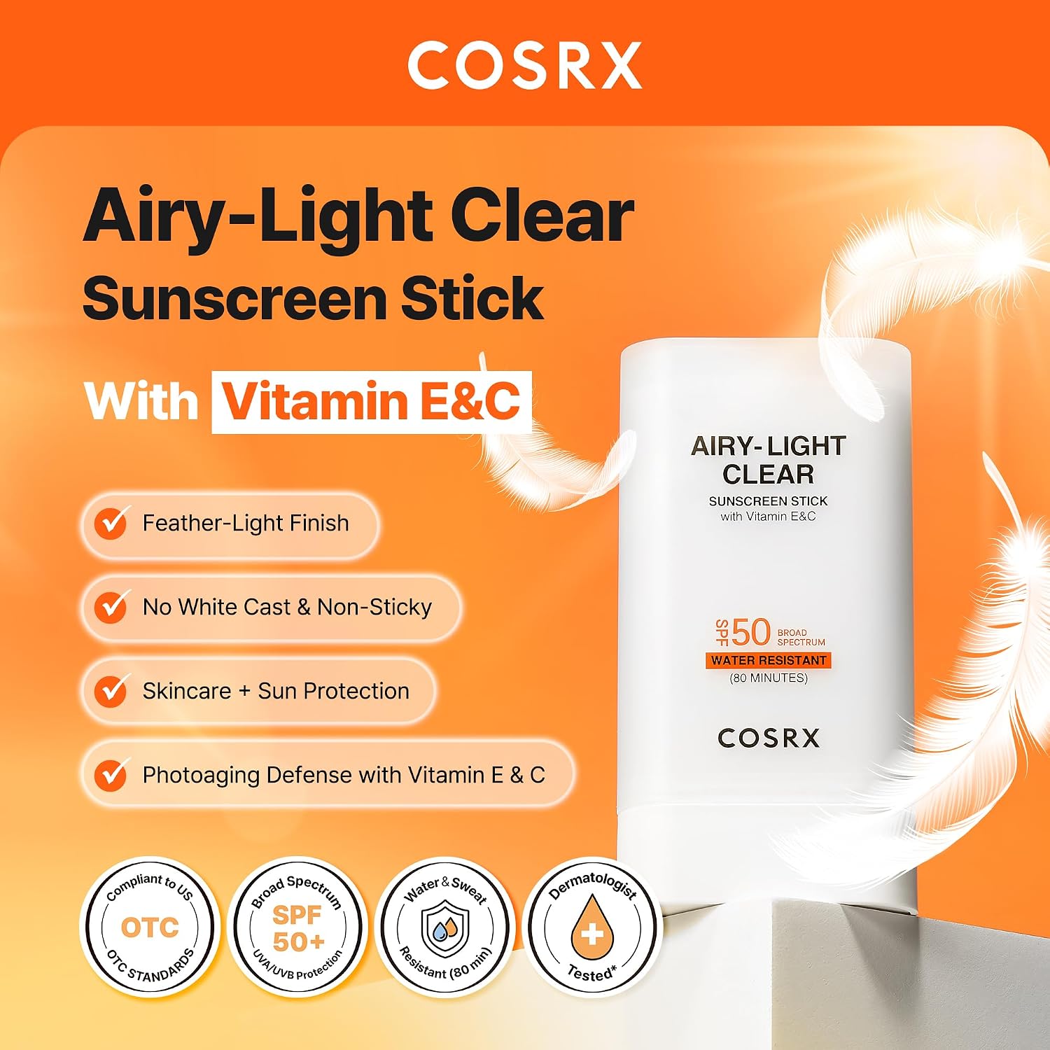 PROTECTOR SOLAR COSRX AIRY-LIGHT CLEAR SUNSCREEN STICK SPF 50 CON VITAMINA E Y C 19G - 2