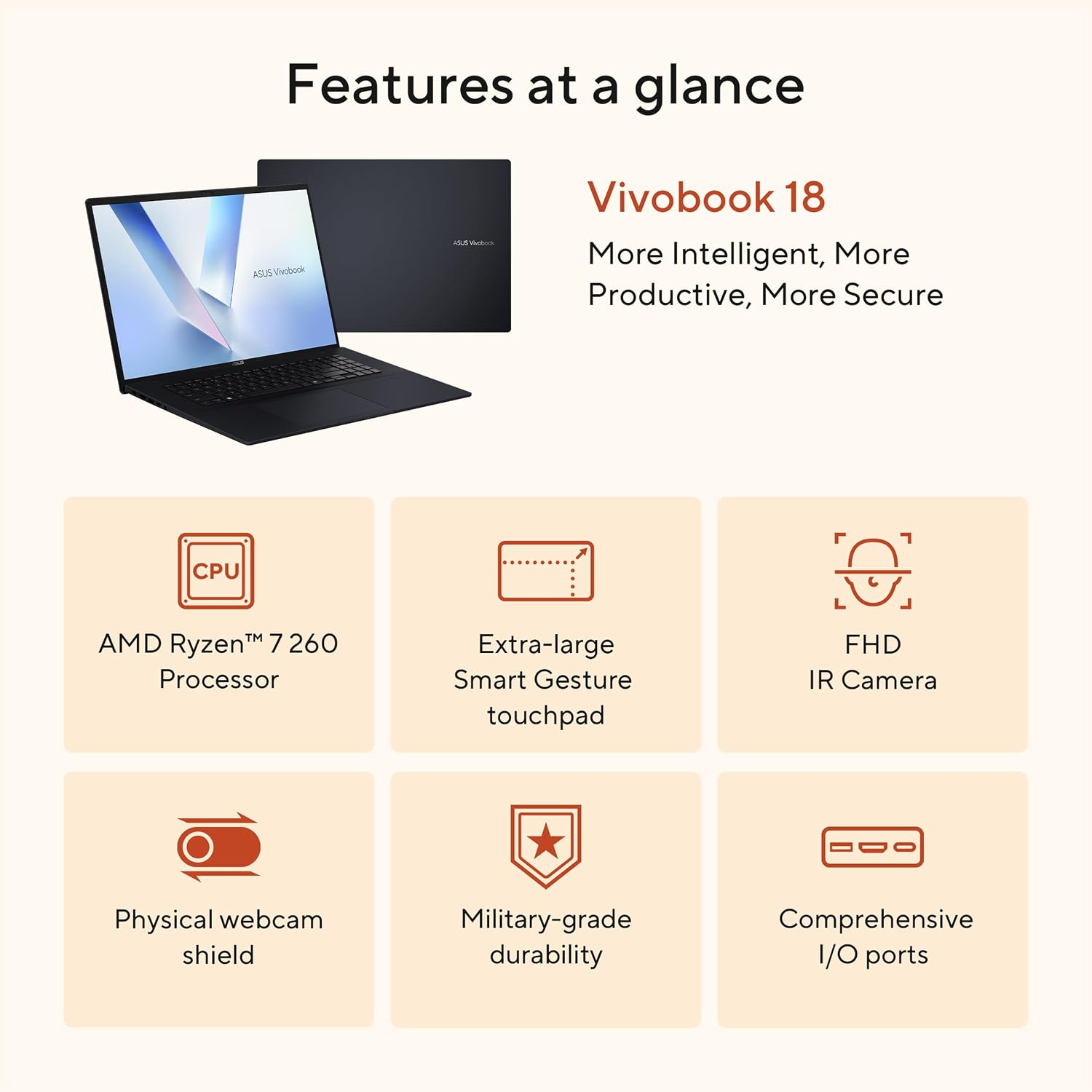LAPTOP ASUS VIVOBOOK 18 AMD RYZEN 7 260 32GB RAM 1TB SSD PANTALLA 18' 144HZ AZUL - 3