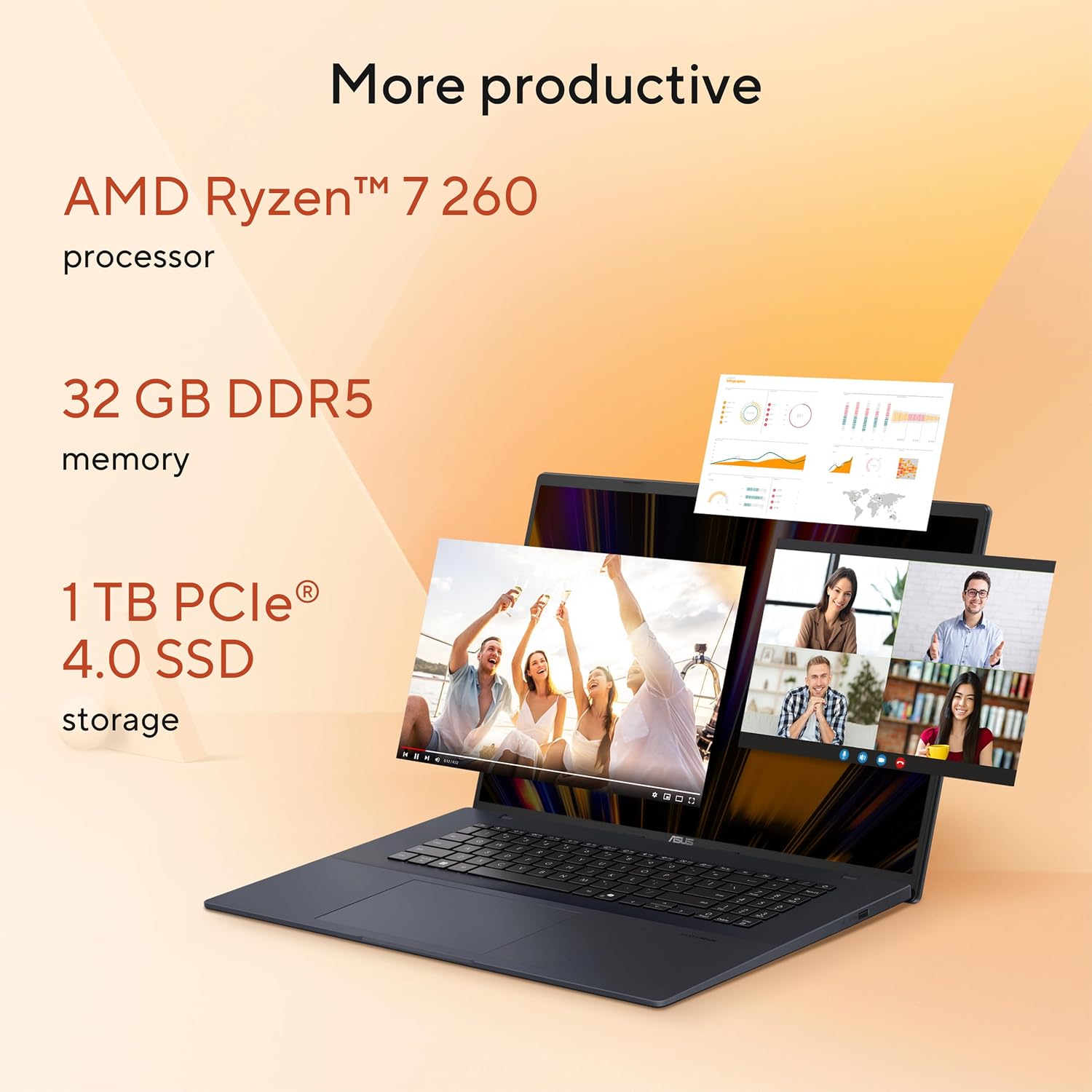 LAPTOP ASUS VIVOBOOK 18 AMD RYZEN 7 260 32GB RAM 1TB SSD PANTALLA 18' 144HZ AZUL - 4