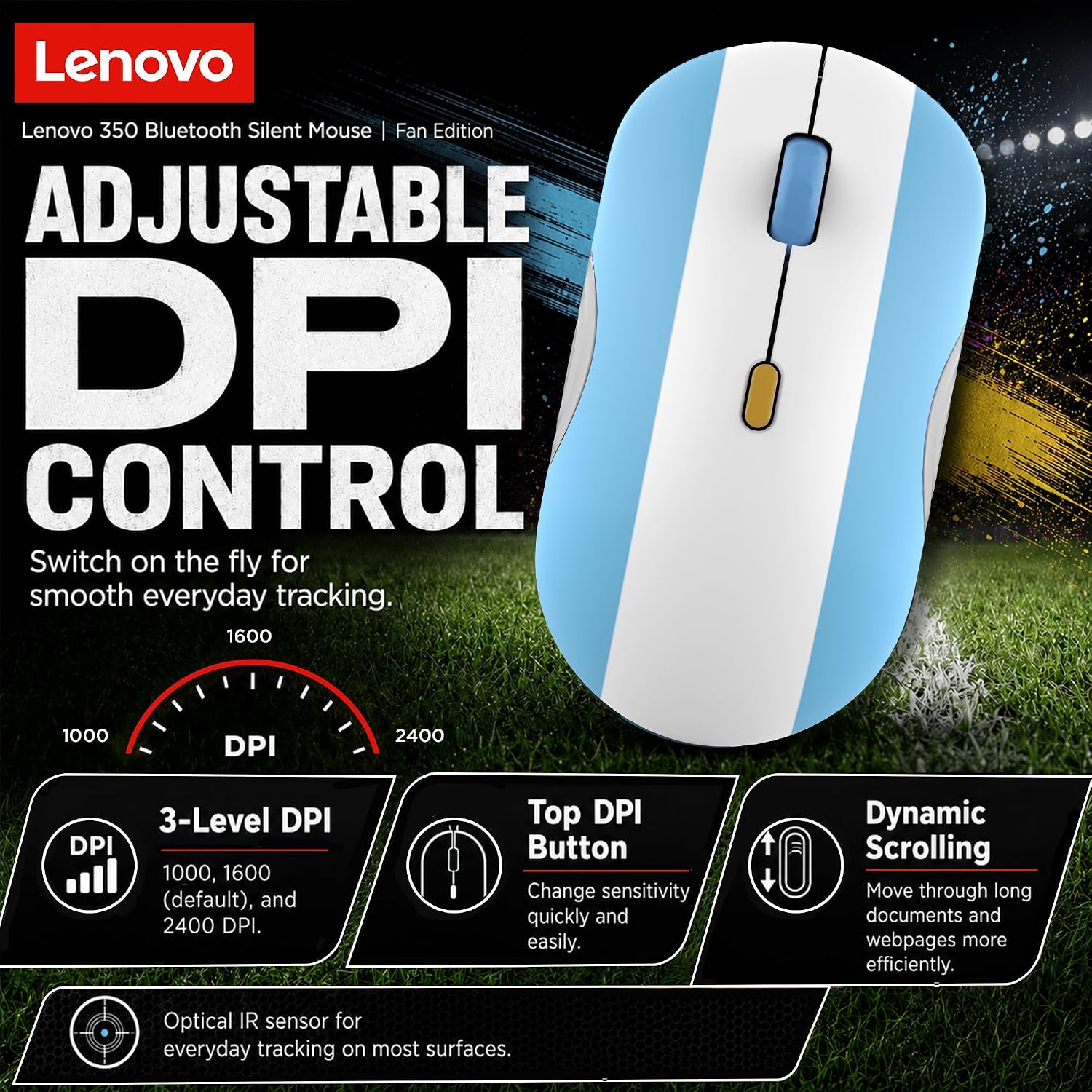 MOUSE LENOVO 350 BLUETOOTH SILENT FAN EDITION BANDERA ARGENTINA - 3
