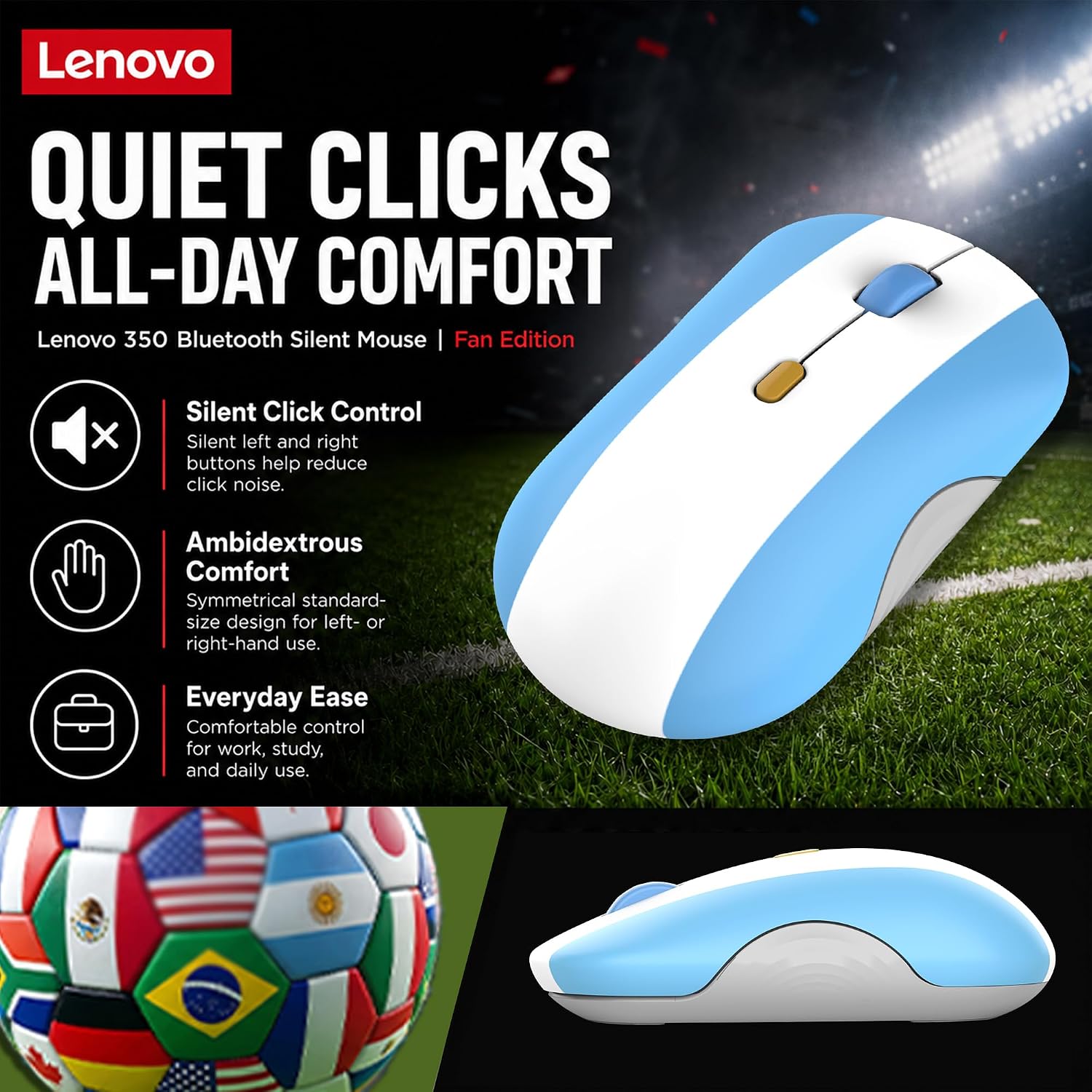 MOUSE LENOVO 350 BLUETOOTH SILENT FAN EDITION BANDERA ARGENTINA - 5