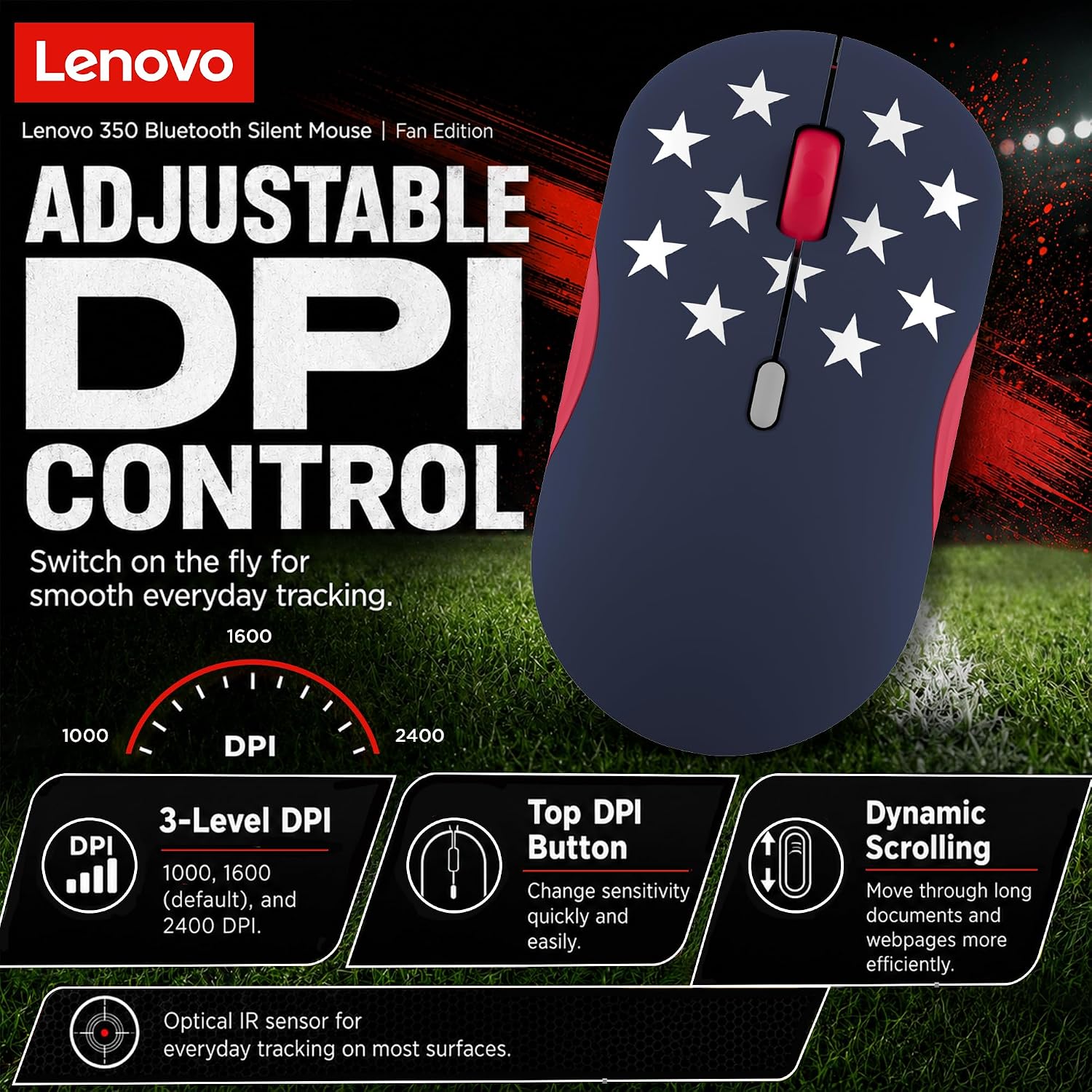 MOUSE LENOVO 350 BLUETOOTH SILENT FAN EDITION INALÁMBRICO ERGONÓMICO - 3