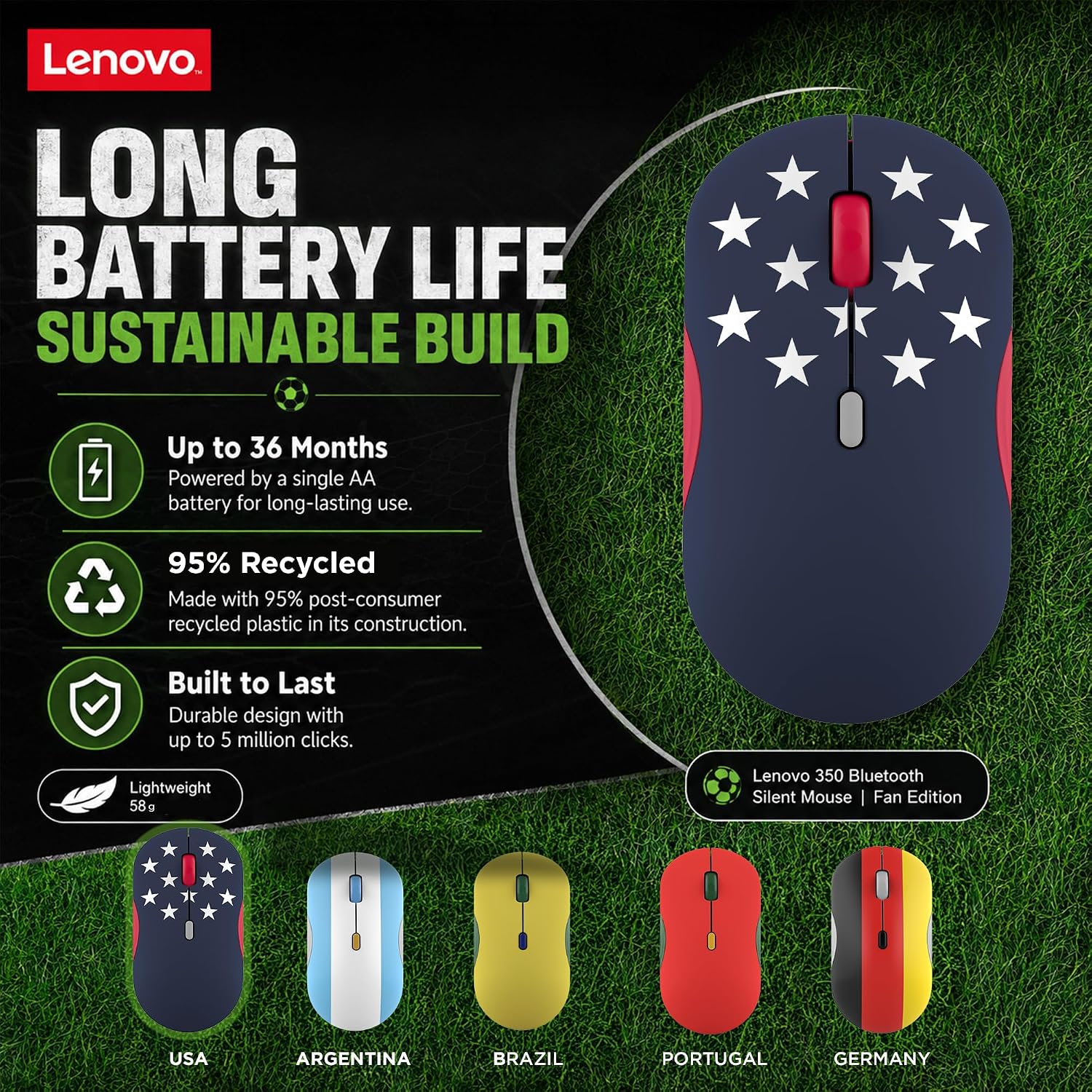MOUSE LENOVO 350 BLUETOOTH SILENT FAN EDITION INALÁMBRICO ERGONÓMICO - 4