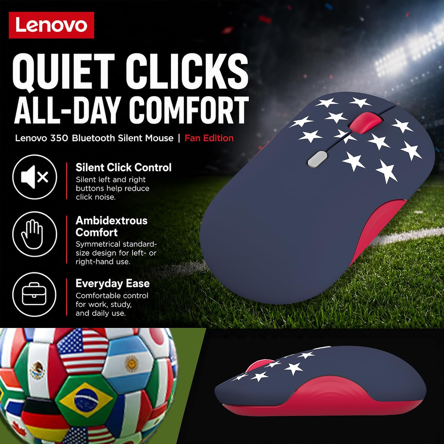 MOUSE LENOVO 350 BLUETOOTH SILENT FAN EDITION INALÁMBRICO ERGONÓMICO - 5