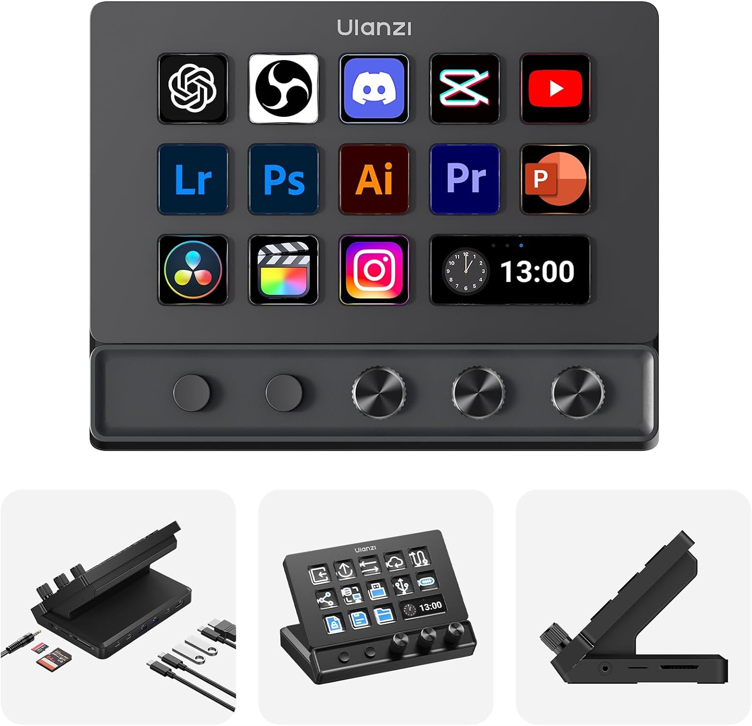 TECLADO MACRO ULANZI D200X CON 14 TECLAS LCD, 3 ENCODERS Y HUB 8 EN 1 - 1