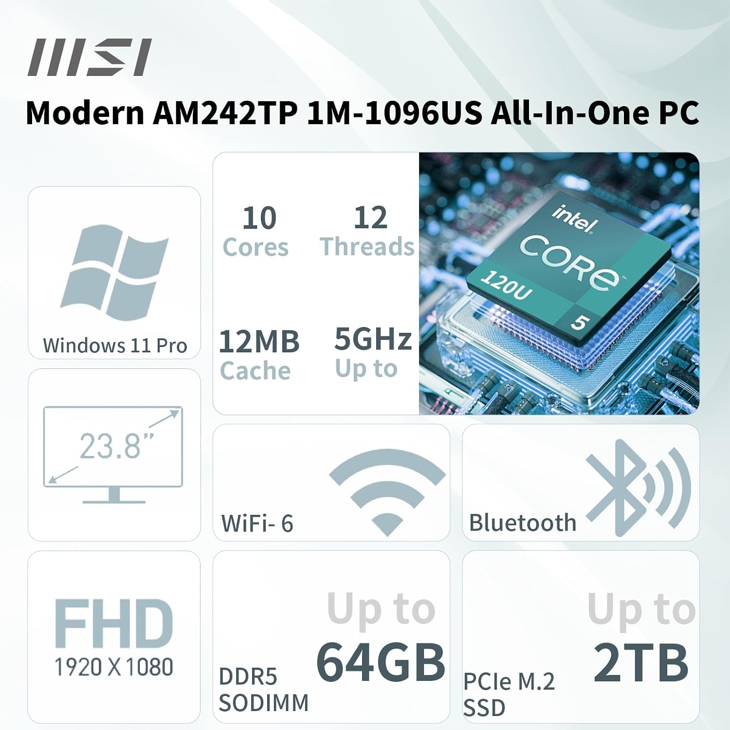 ALL-IN-ONE MSI MODERN BUSINESS 23.8' FHD TOUCHSCREEN INTEL CORE 5-120U 16GB DDR5 1TB SSD WINDOWS 11 PRO NEGRO - 2