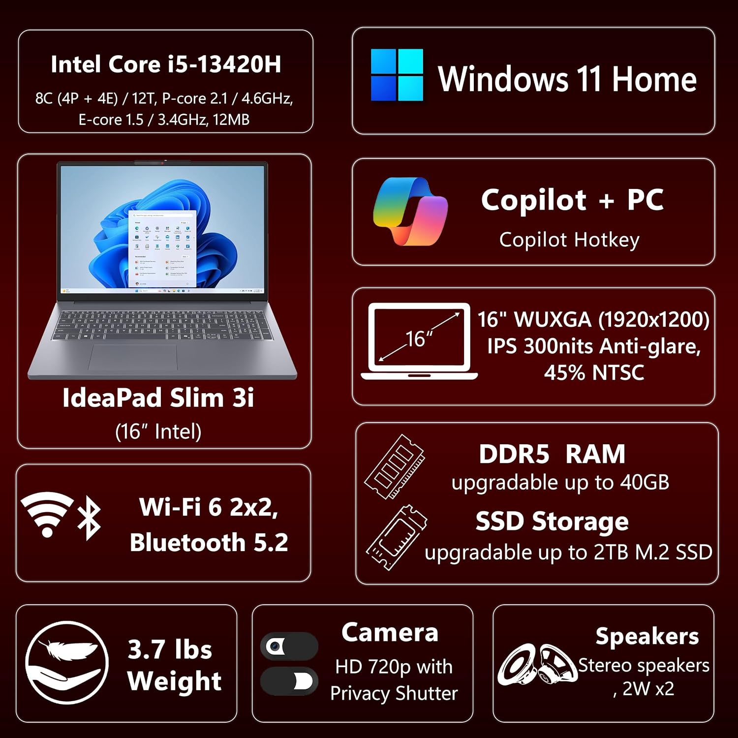 LAPTOP LENOVO IDEAPAD SLIM 3 16' INTEL CORE I5-13420H 16GB RAM 256GB SSD - 2