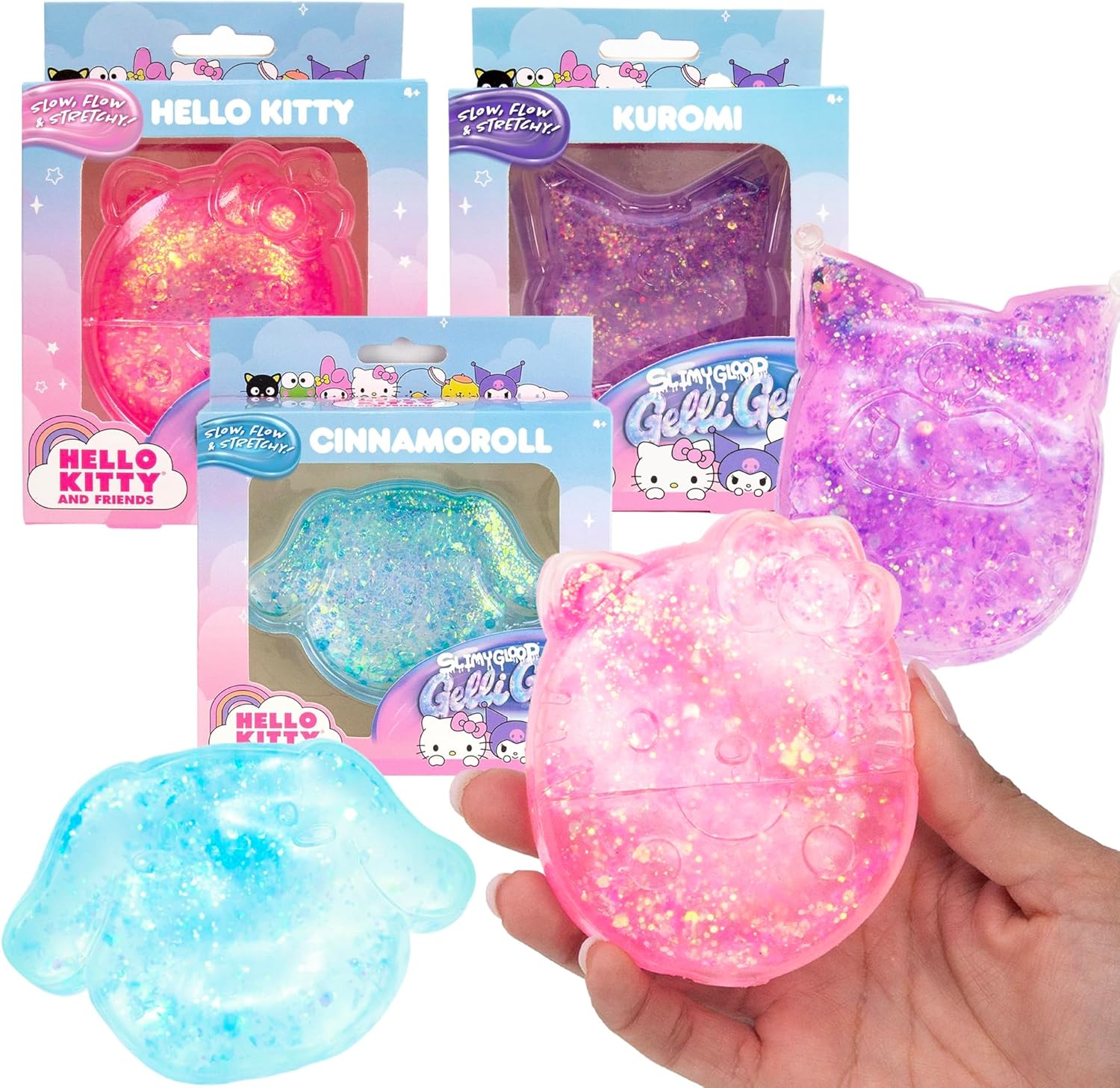 SQUISHIES HORIZON GROUP USA SLIMYGLOOP GELLI GELS HELLO KITTY Y FRIENDS 3 PACK - 1